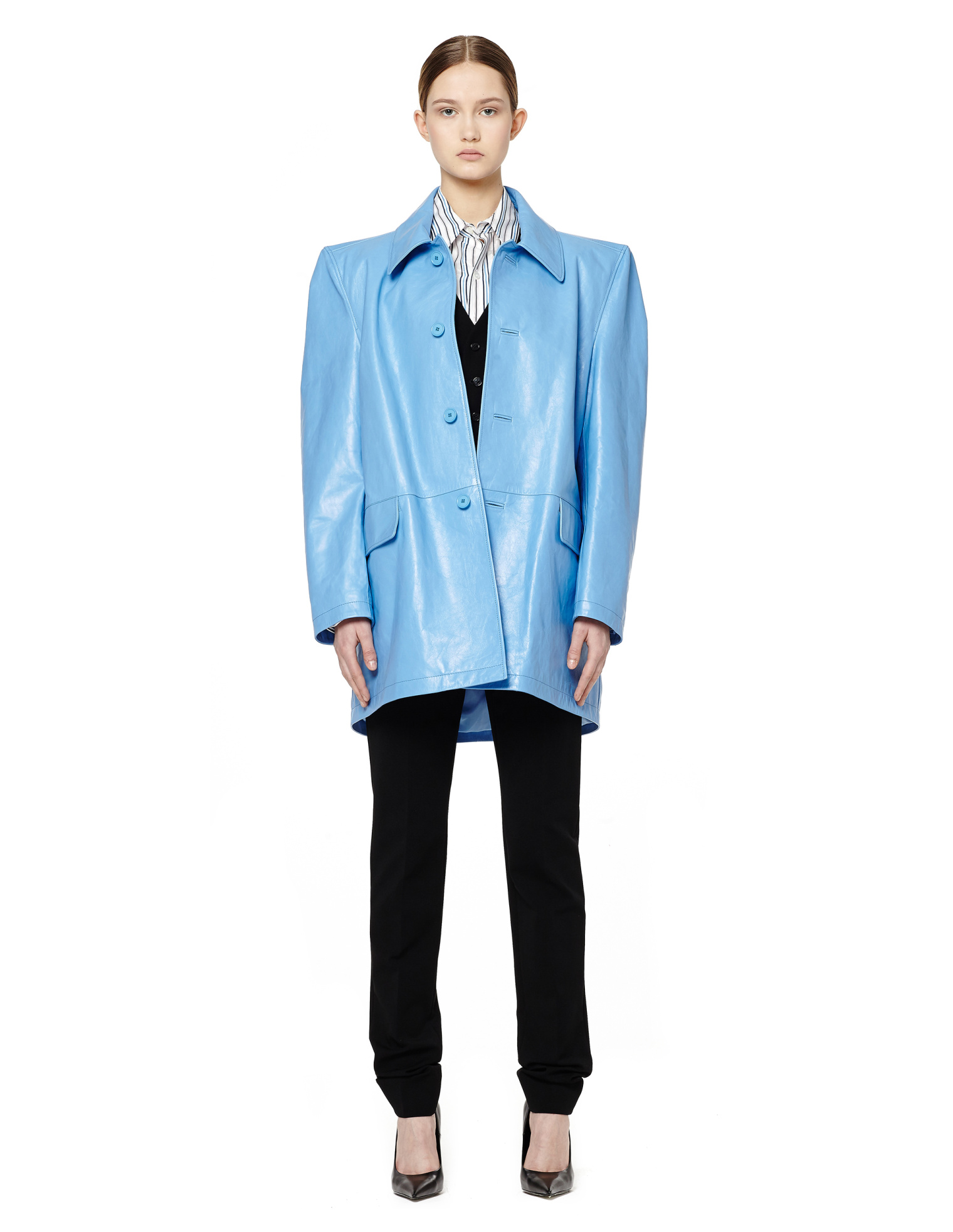 Balenciaga Кожаный плащ с оверсайз плечами