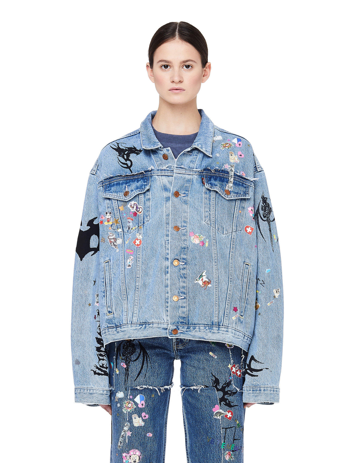VETEMENTS Куртка из денима с принтами и стикерами