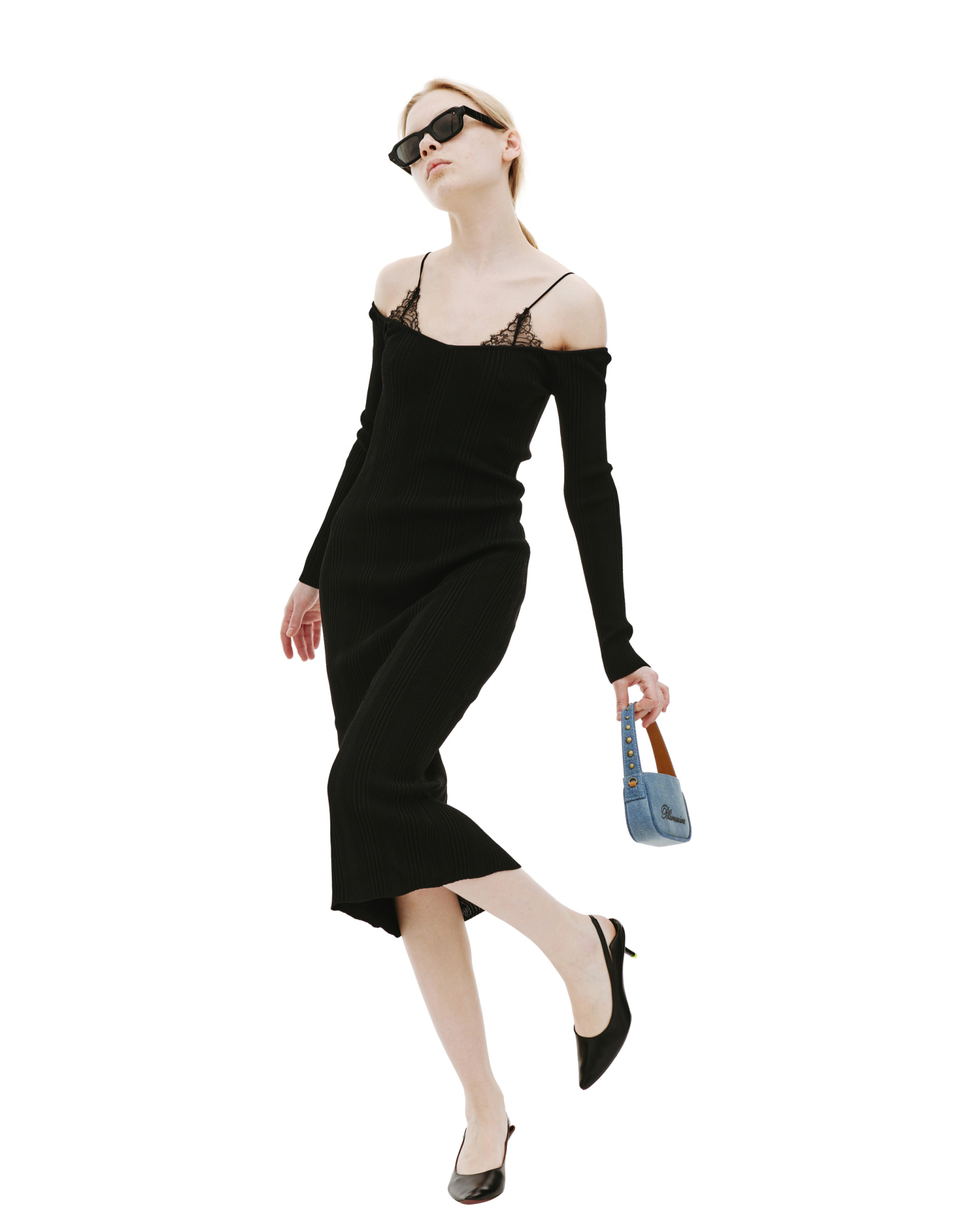 Blumarine Черное платье с кружевом