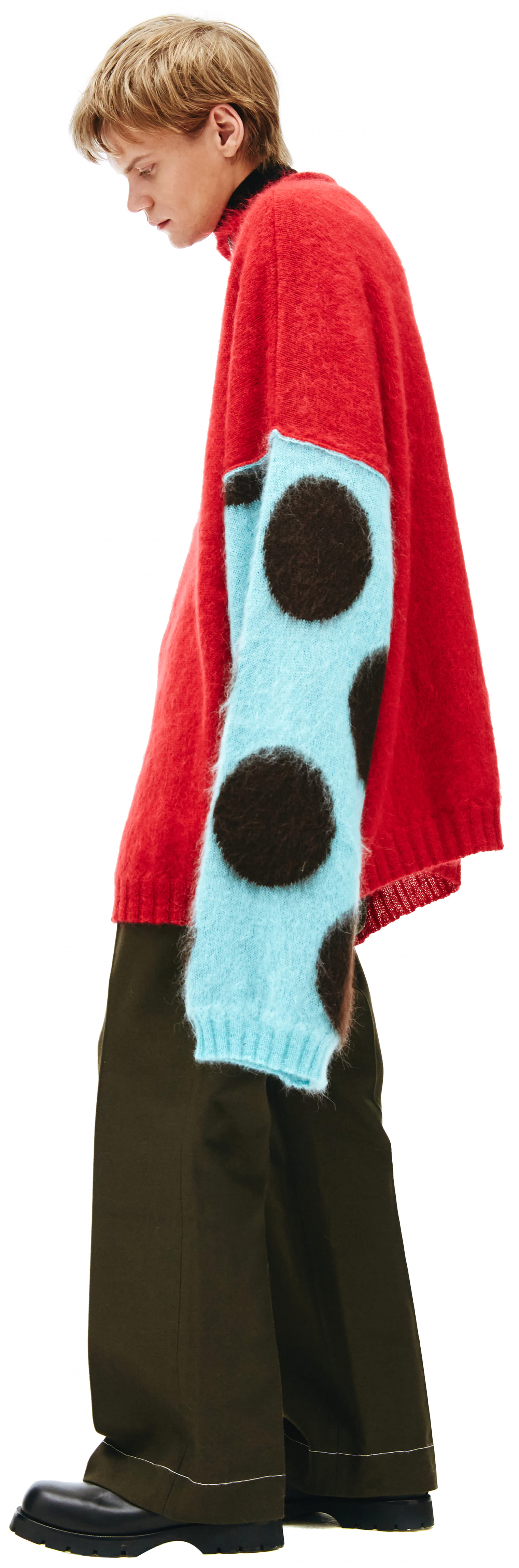 Raf Simons Красный Оверсайз свитер с контрастной вышивкой