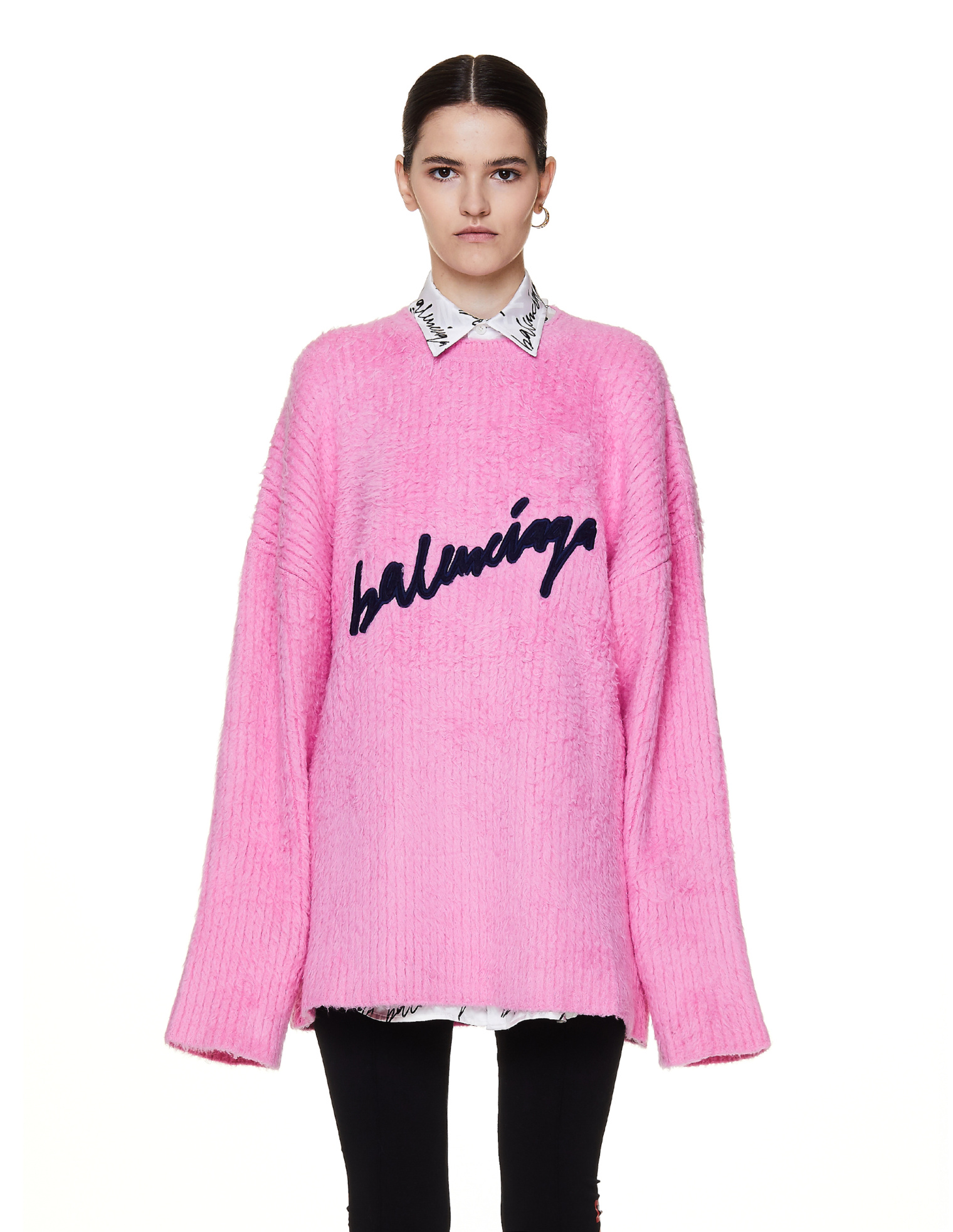 Balenciaga Pink Cotton Scribble Logo Sweater