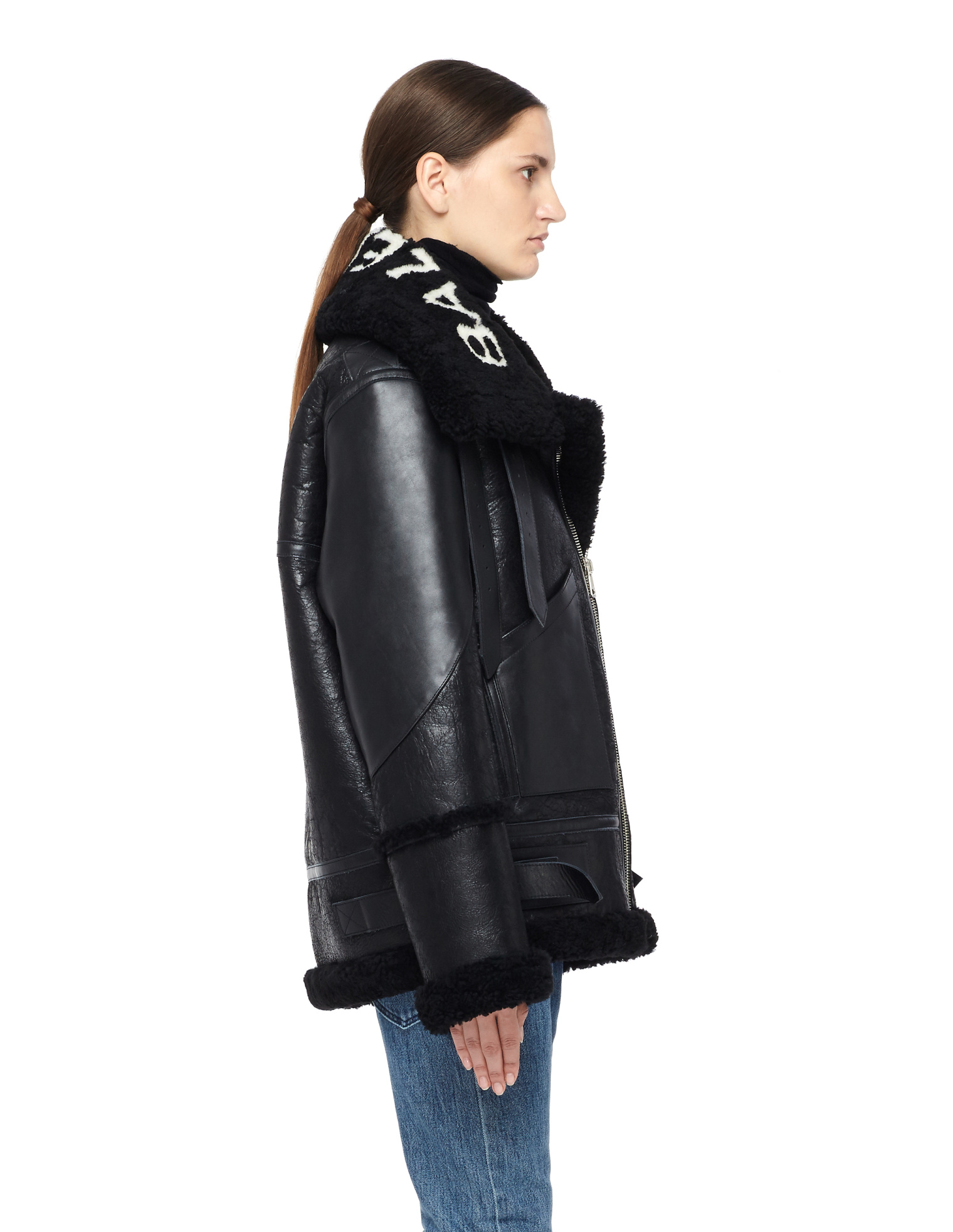 Balenciaga Le Bombardier Logo Shearling Jacket
