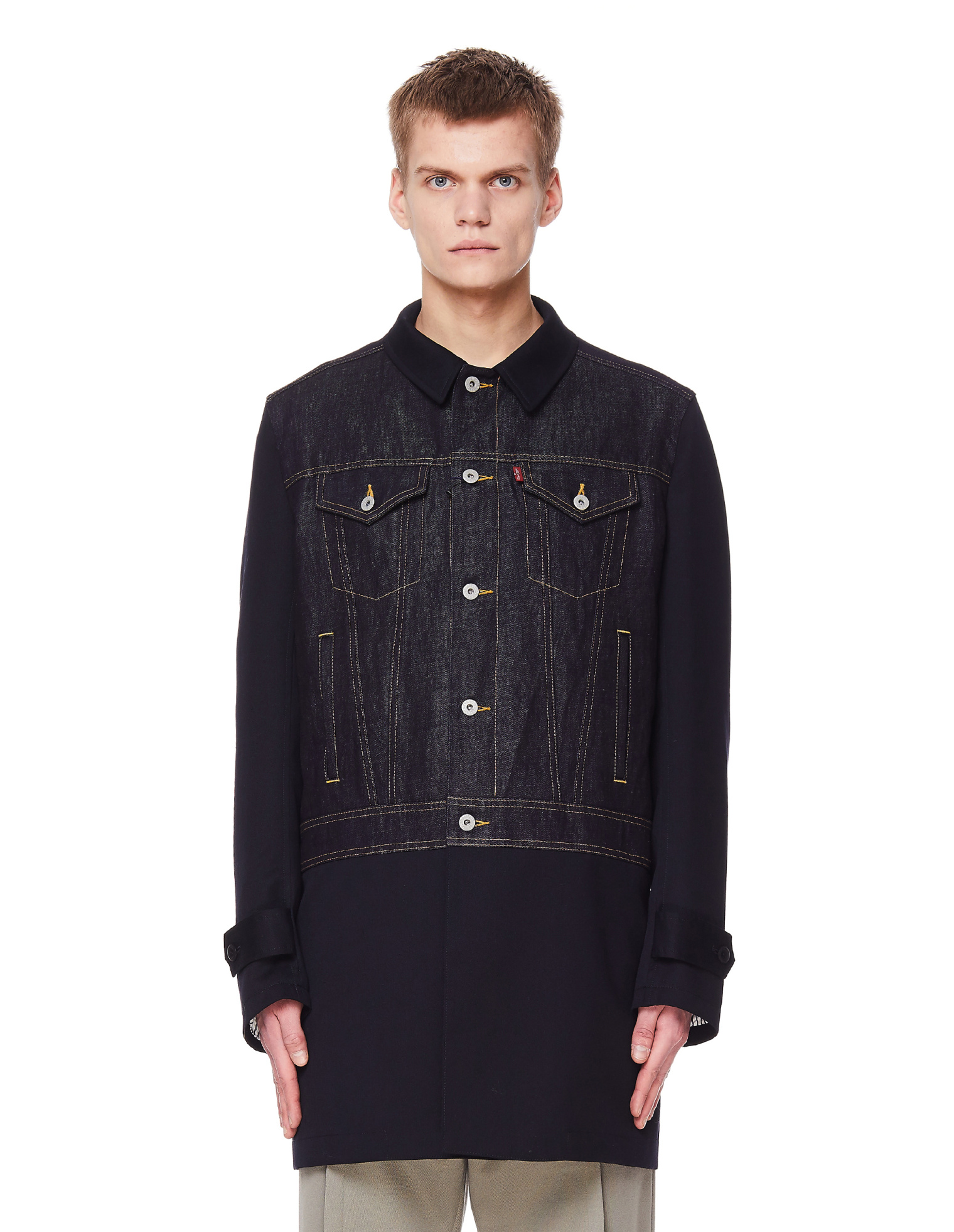 Junya Watanabe Укороченный плащ с джинсовой вставкой