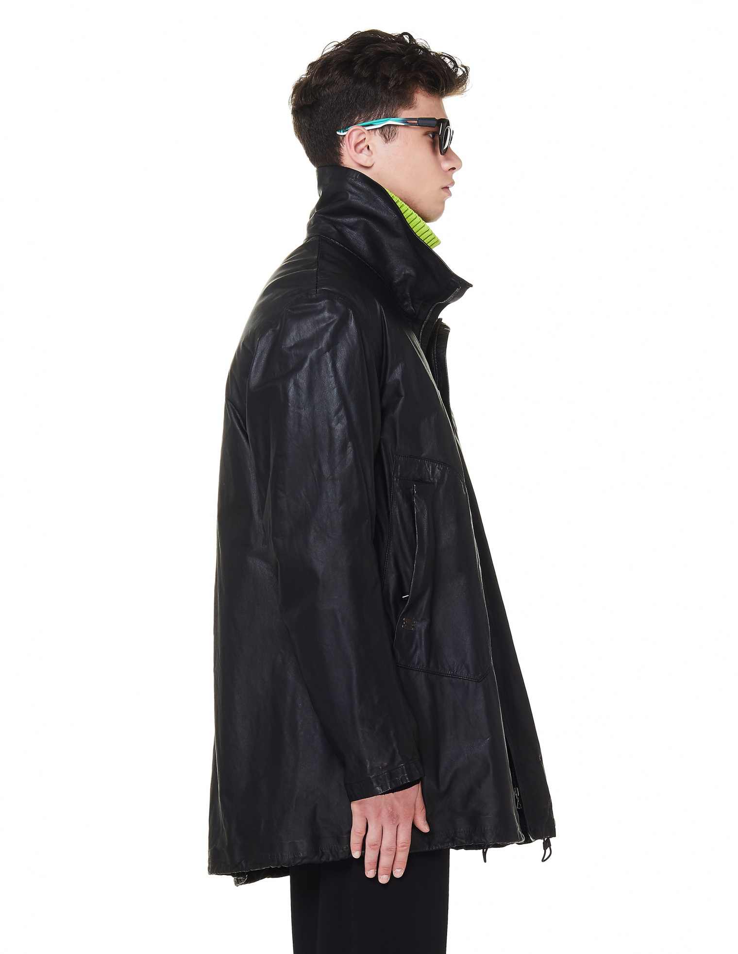 Isaac Sellam Black Leather Detourne Marbre Parka Coat