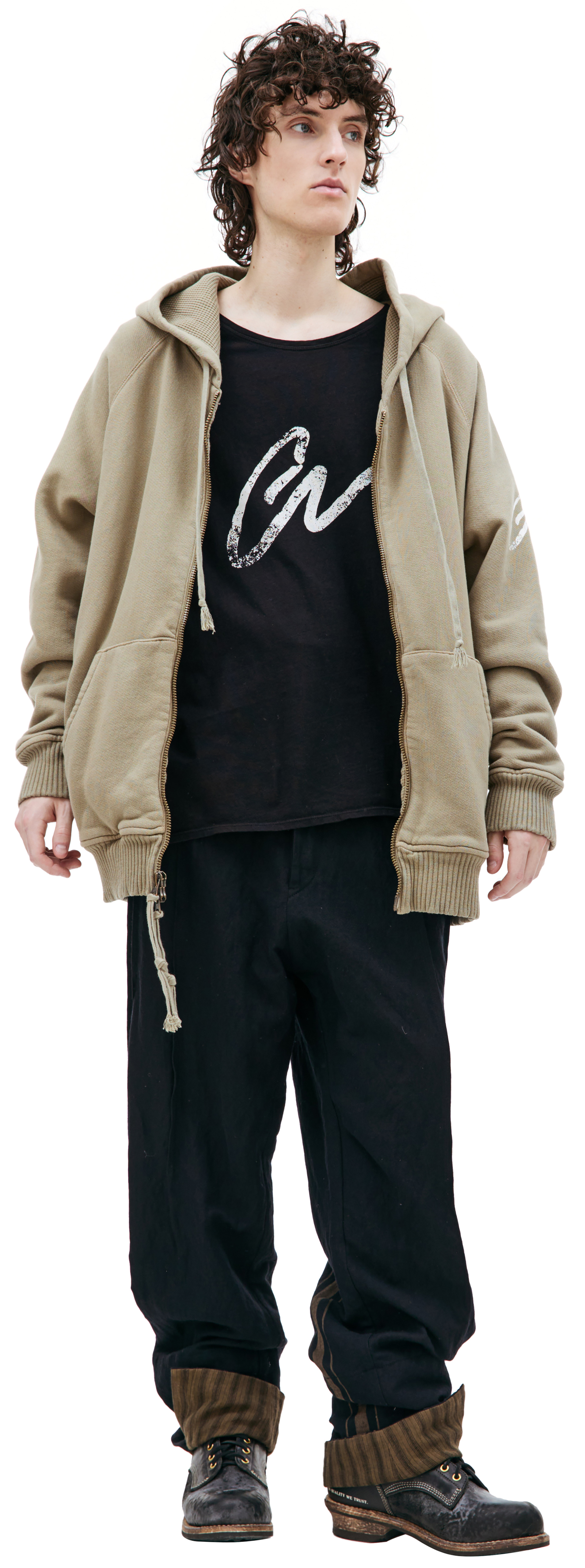 Greg Lauren Logo zip up hoodie