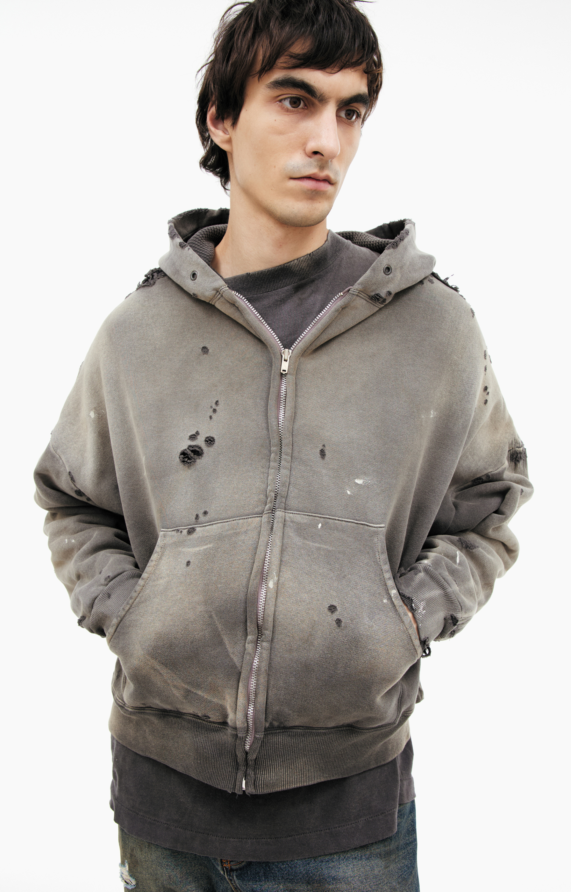 Saint Mxxxxxx Ripped hoodie with zipper