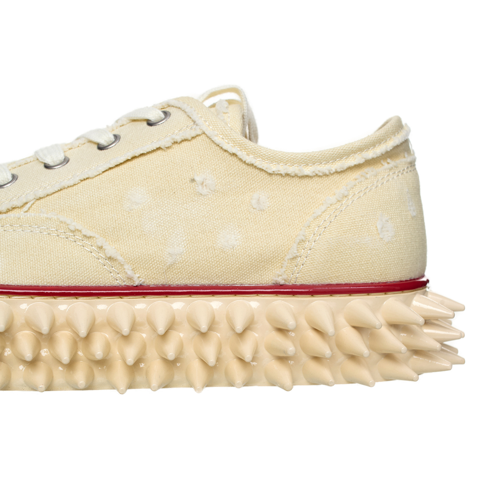 Buy Doublet men beige canvas spiky sneakers for $515 online on