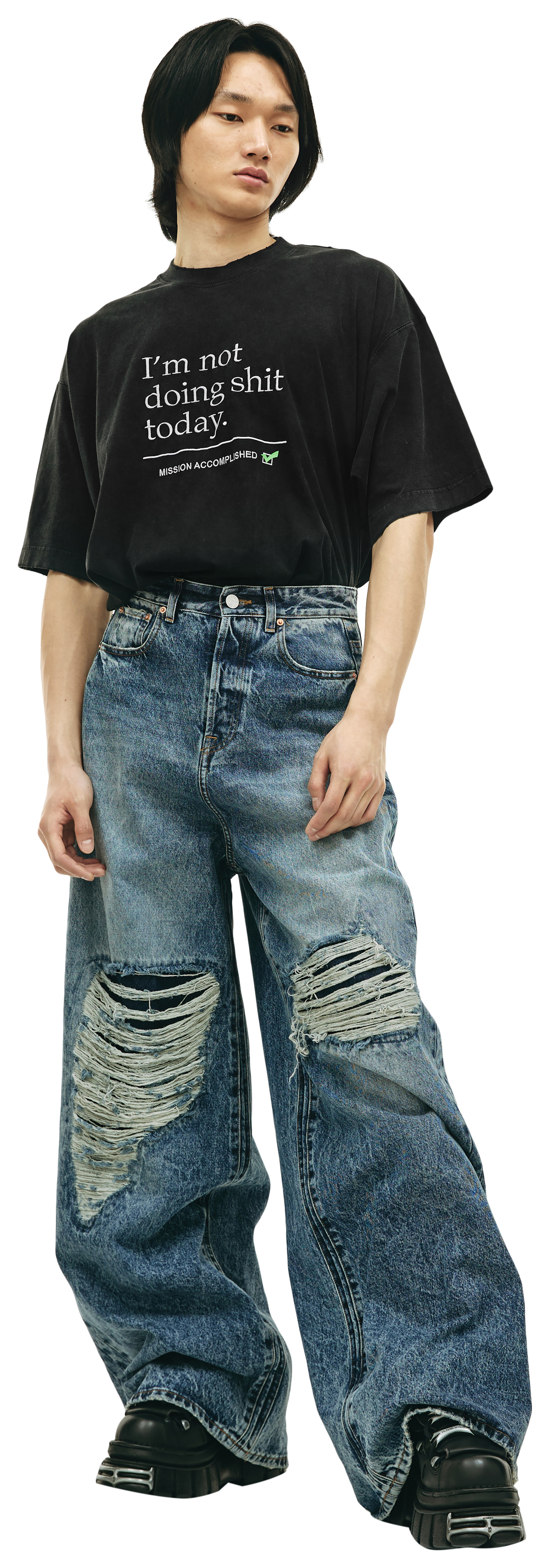VETEMENTS Distressed wide-leg jeans