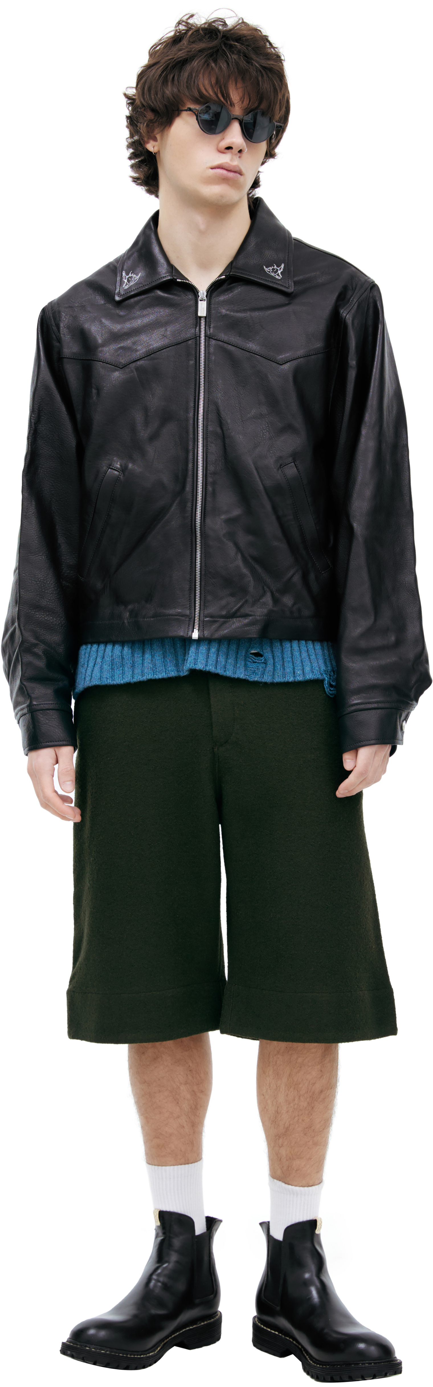 Buy Enfants Riches Déprimés men black leather embroidered jacket