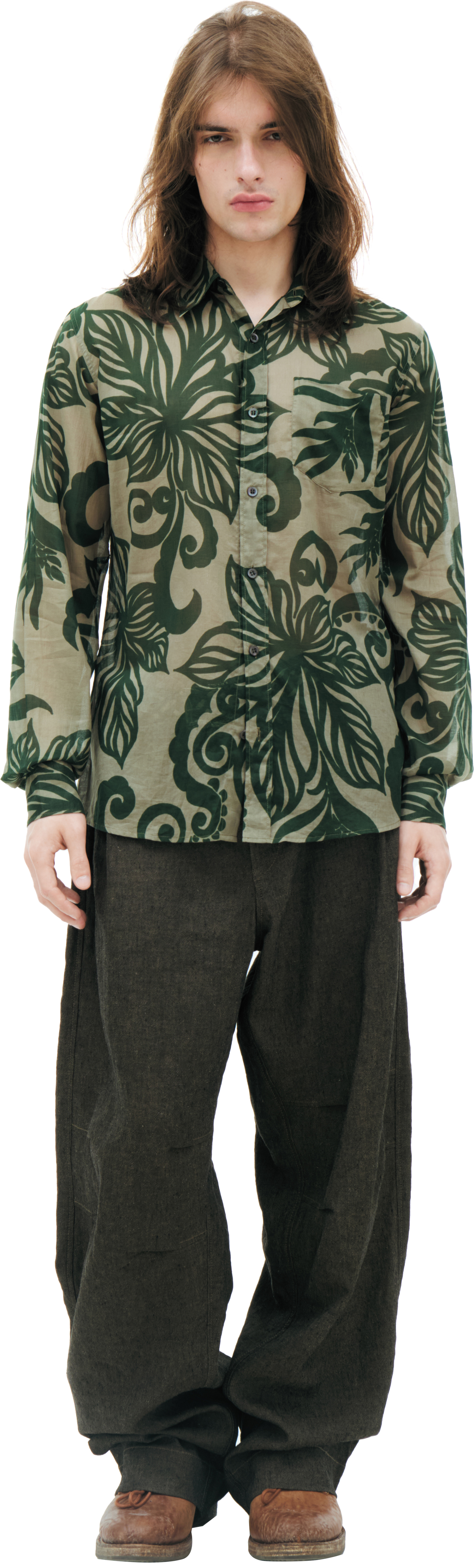 Dries Van Noten Green monoprint shirt