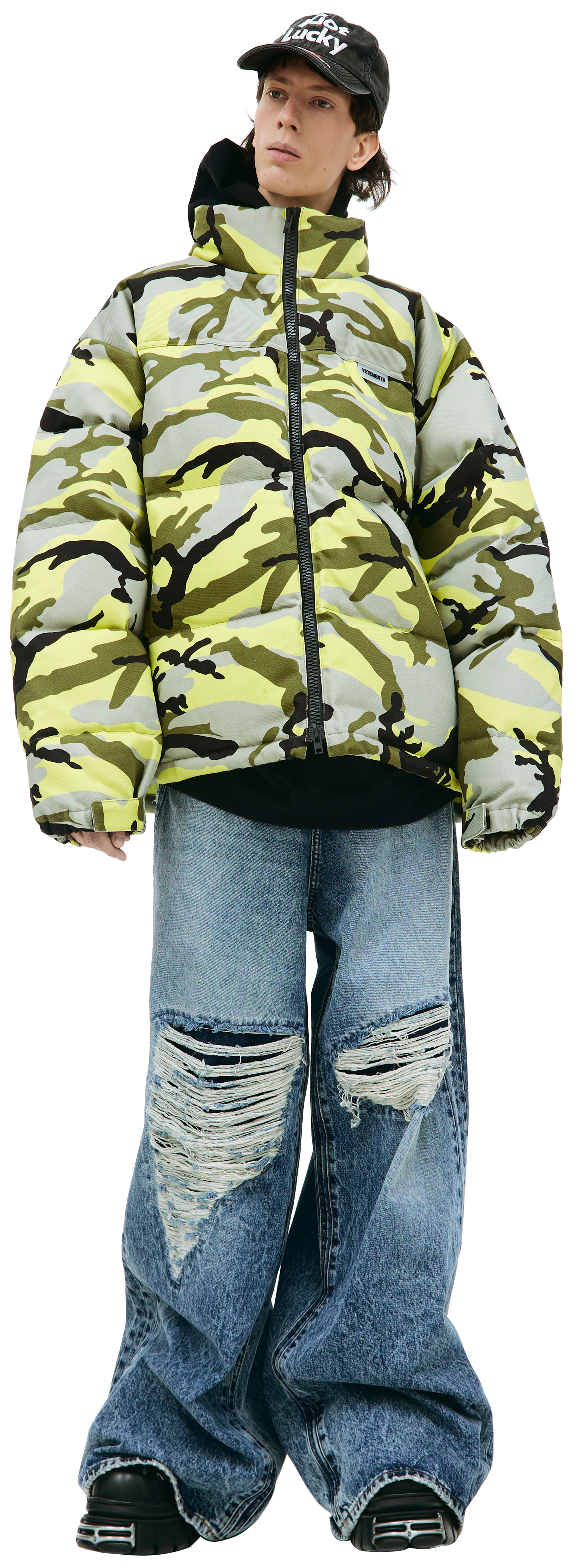 VETEMENTS Yellow camo down jacket