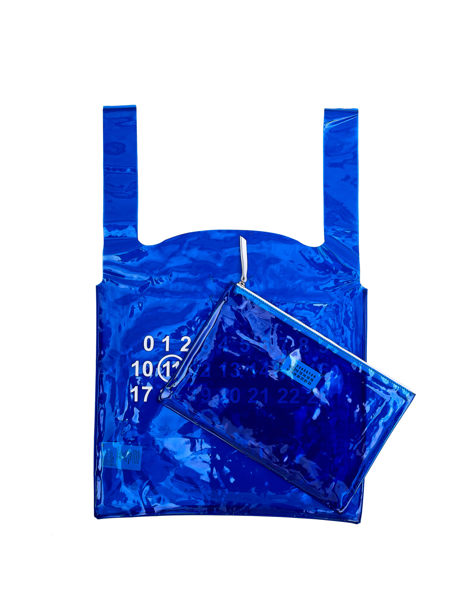 Buy Maison Margiela men blue pvc 11 logo tote bag for $327