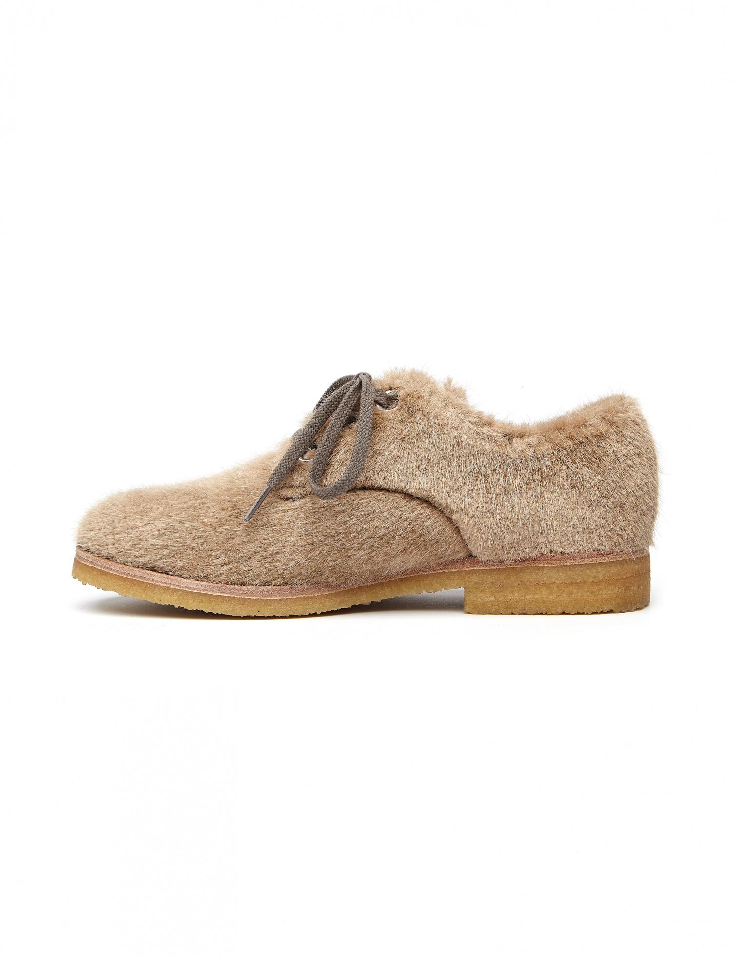 Hender Scheme Beige Faux Fur Blucher Lace Up Shoes