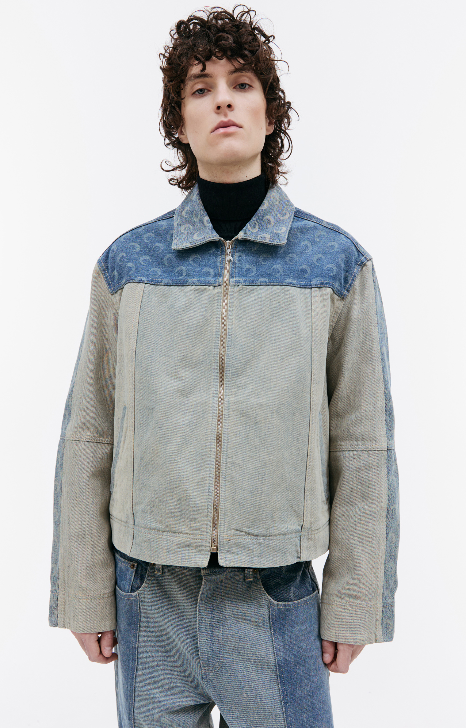 Buy MARINE SERRE men blue fading denim jacket for $846 online on 