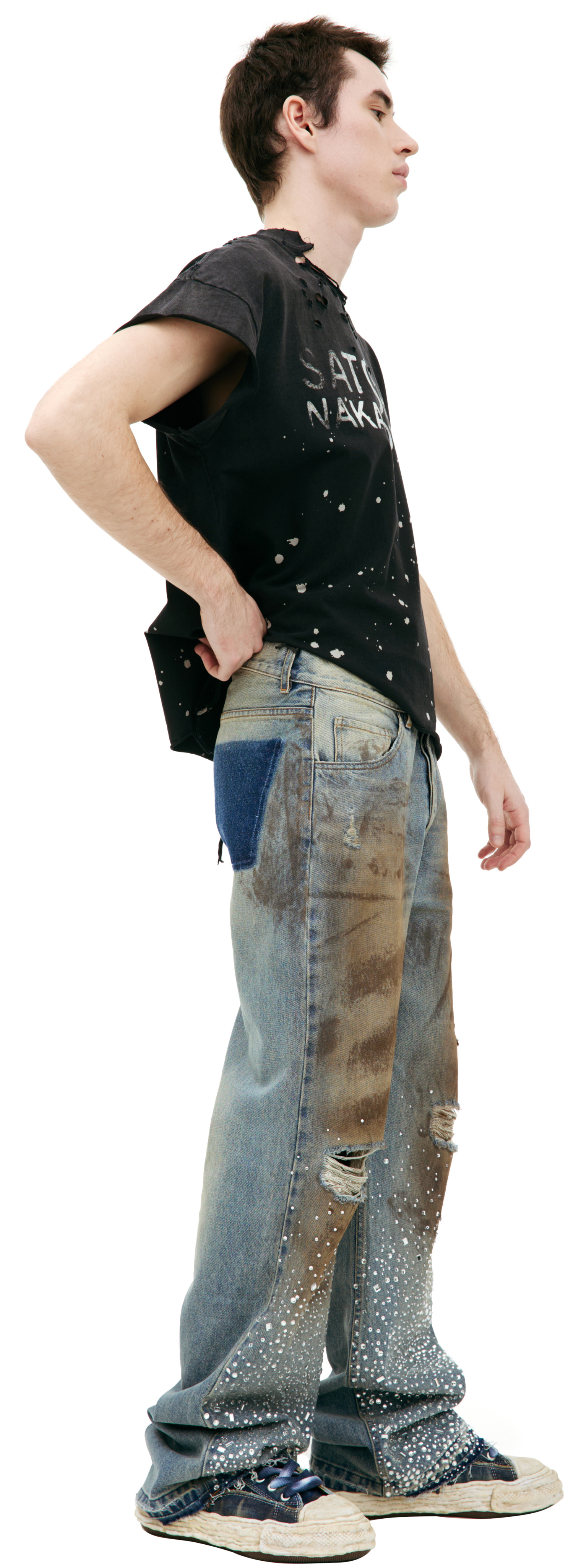 Satoshi Nakamoto Rhinestone Straight Jeans