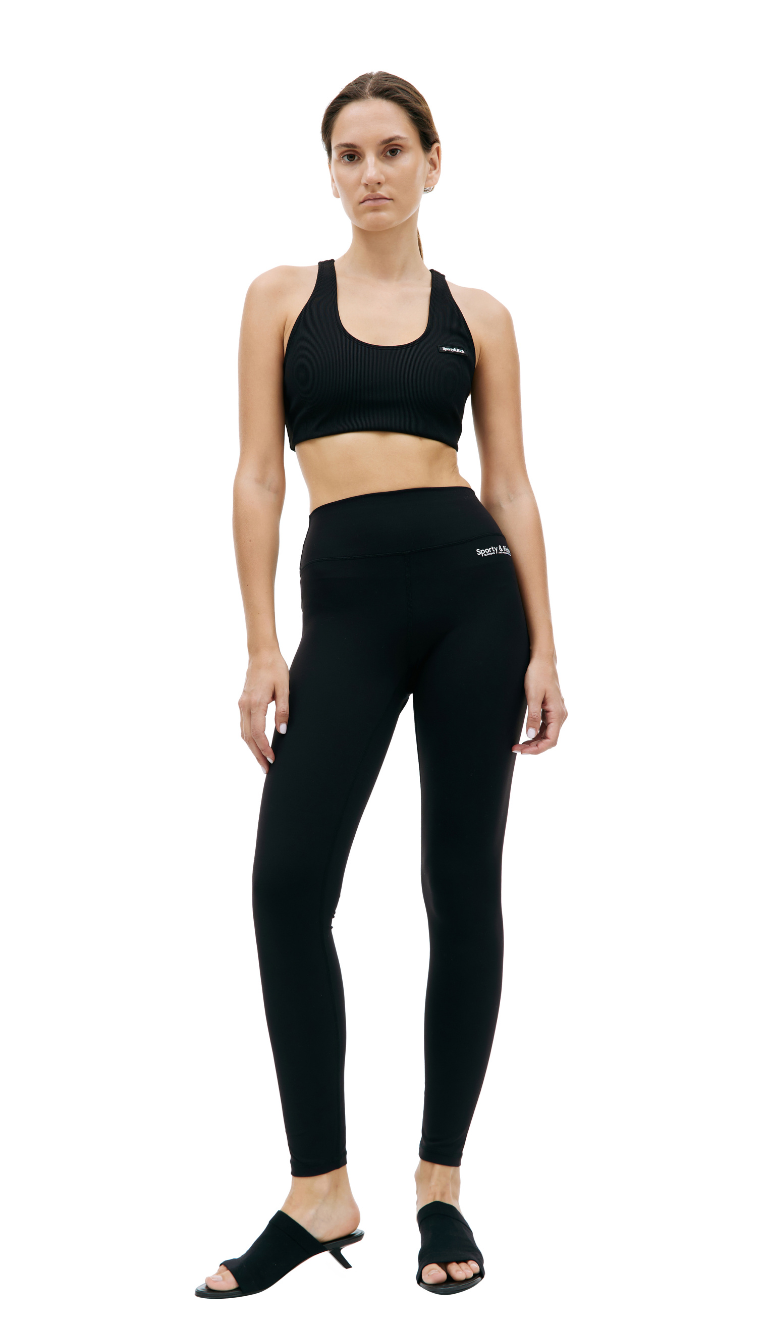 SPORTY & RICH Black Ribbed Sport Bra