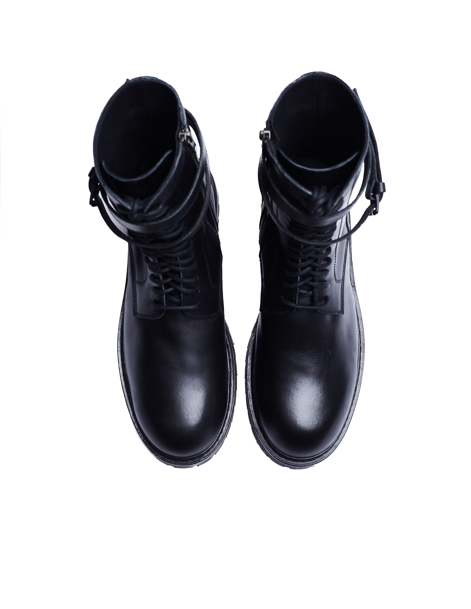 Ann Demeulemeester Black Leather Combat Lace-up Boots