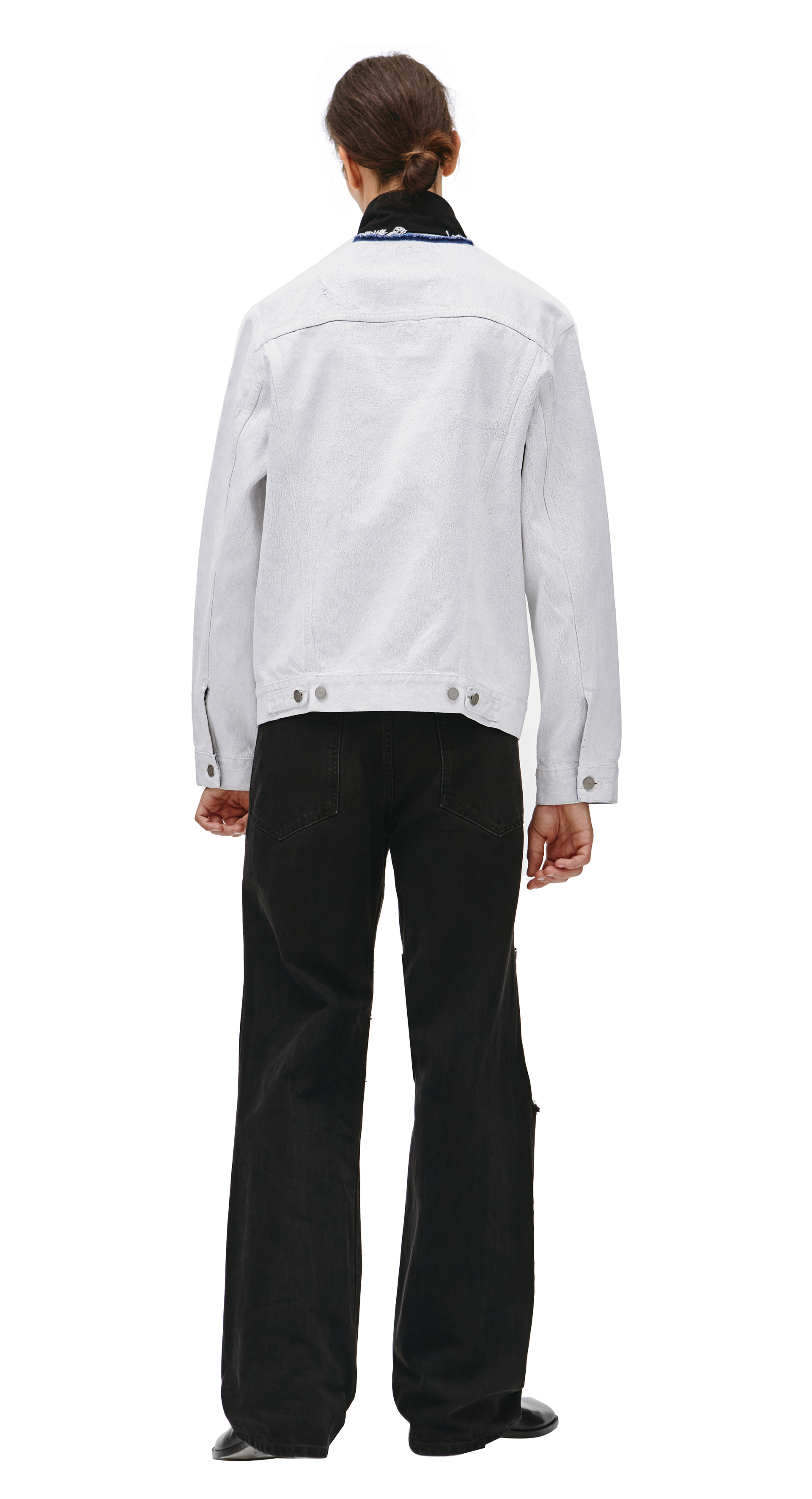 Maison Margiela Cracked Paint Collarless Denim Jacket