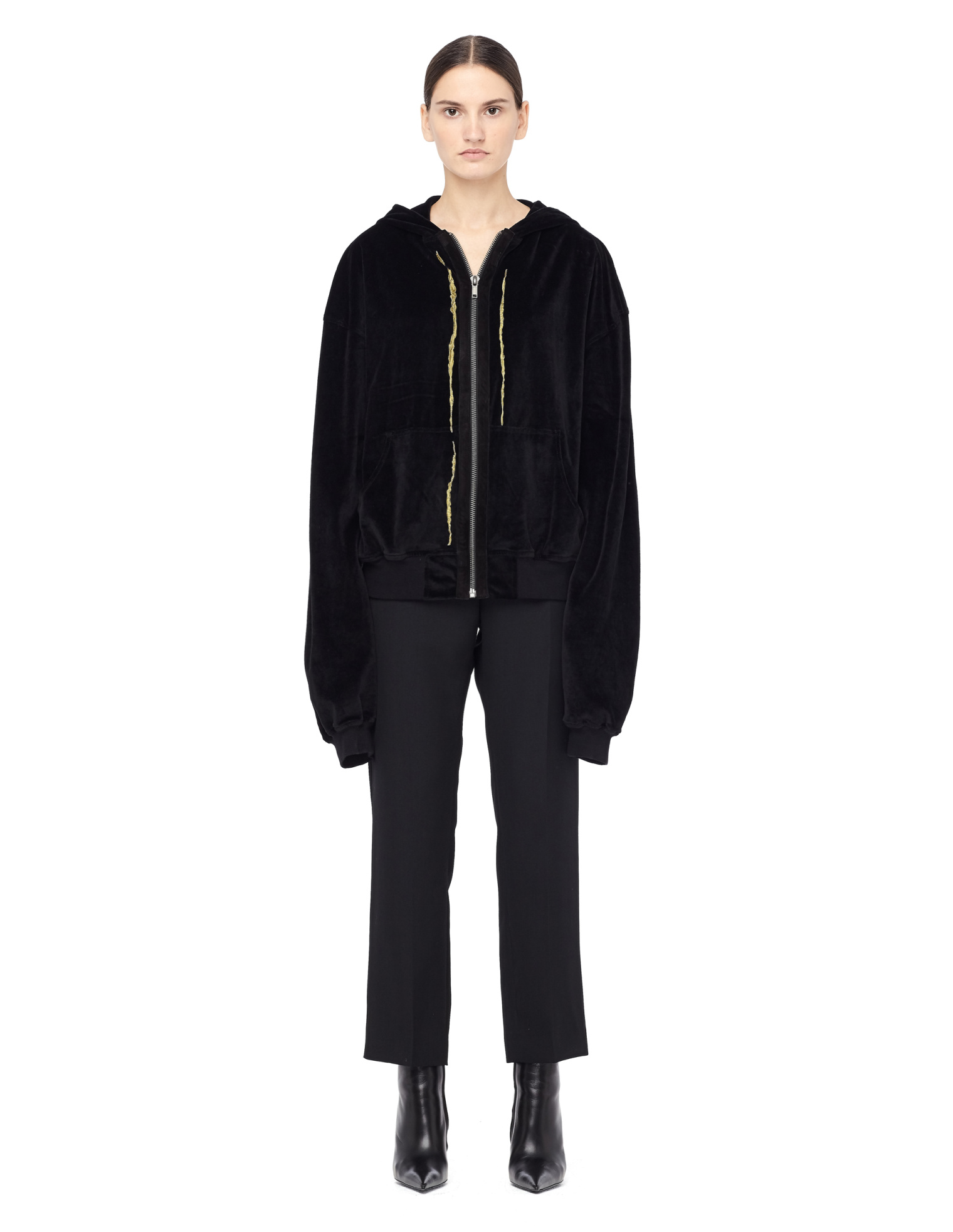 Haider Ackermann Velvet Zip Up Embroidered Hoodie