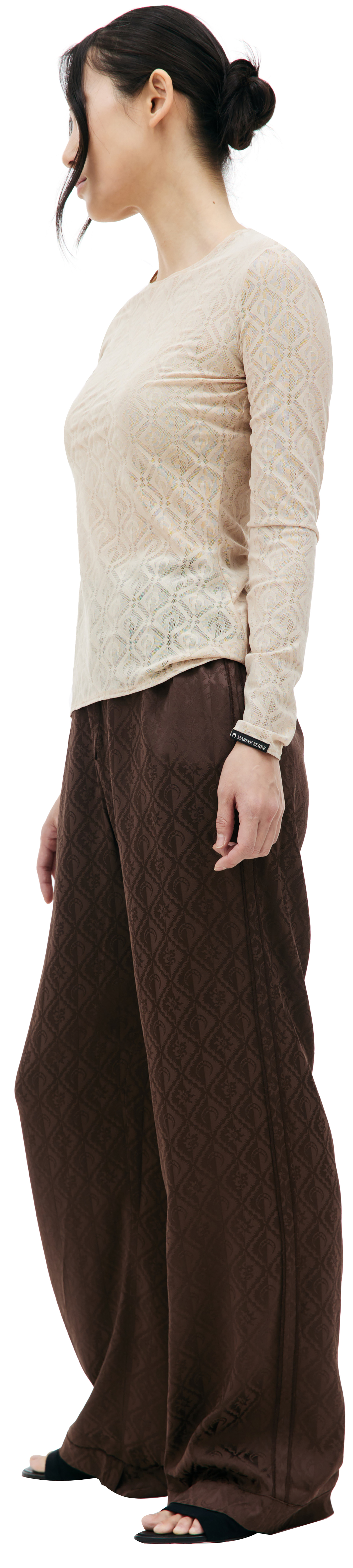 MARINE SERRE Beige Moon logo longsleeve