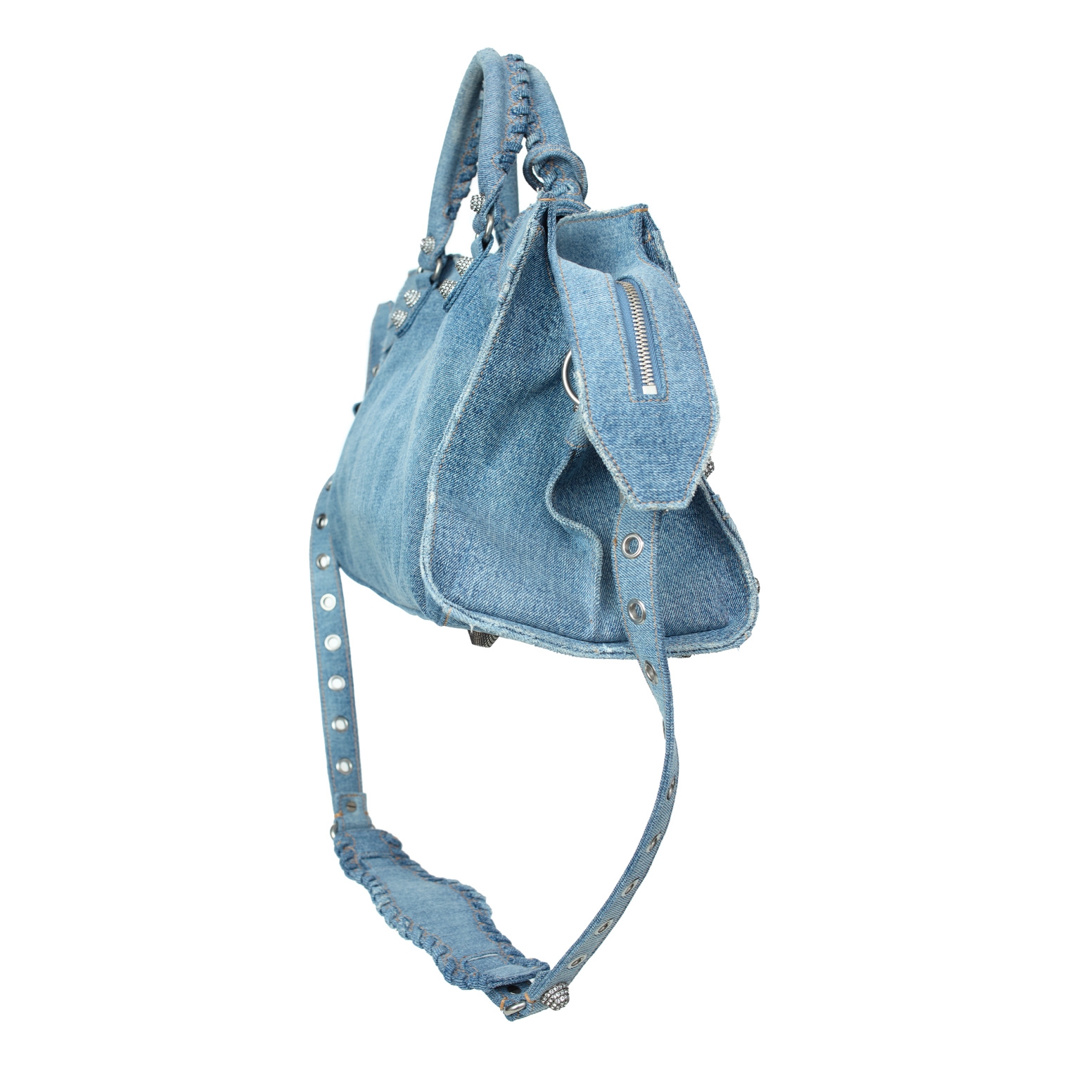 Balenciaga Neo Cagole denim bag with rhinestones