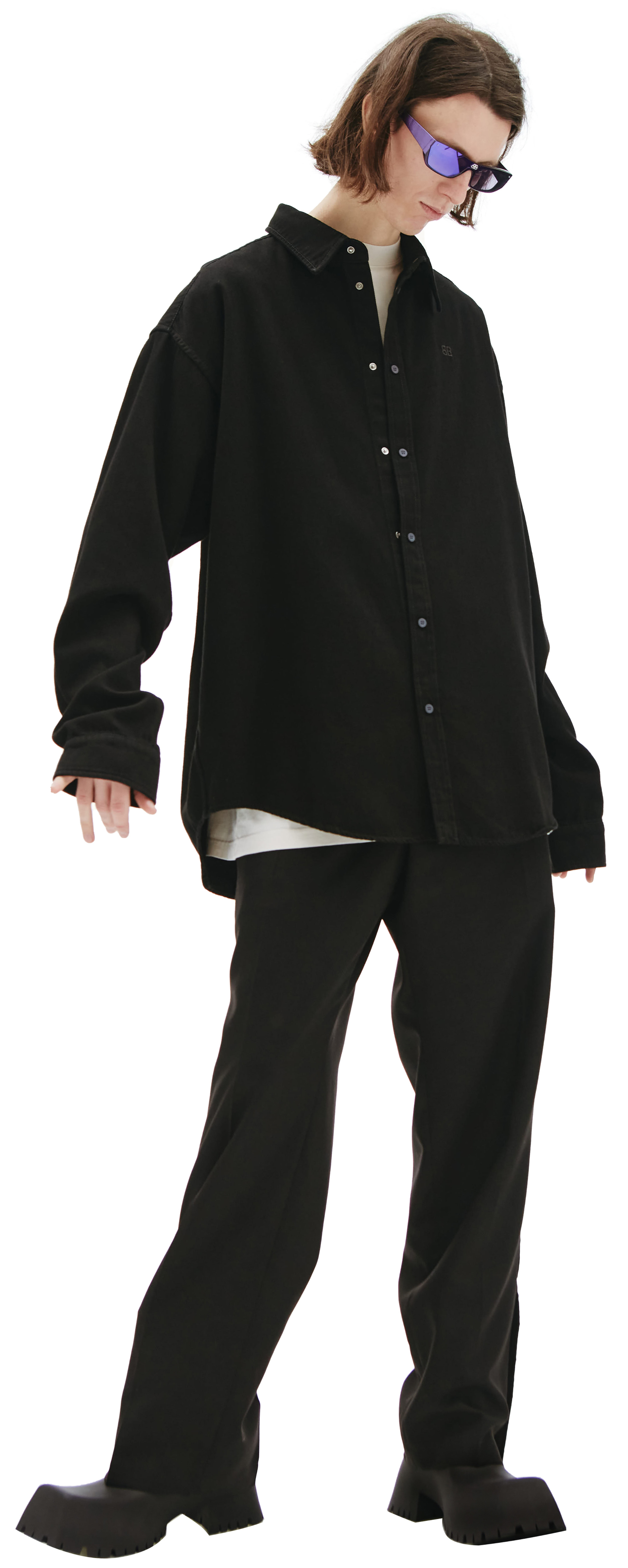 Balenciaga BB logo denim shirt in black