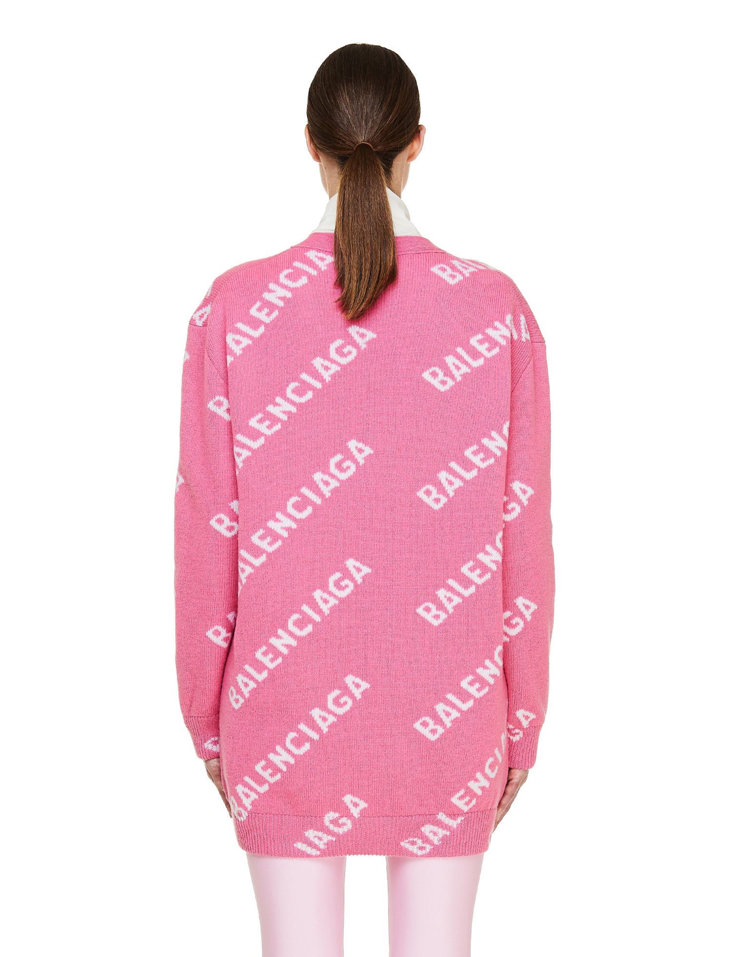 Balenciaga Pink Logo Wool Cardigan