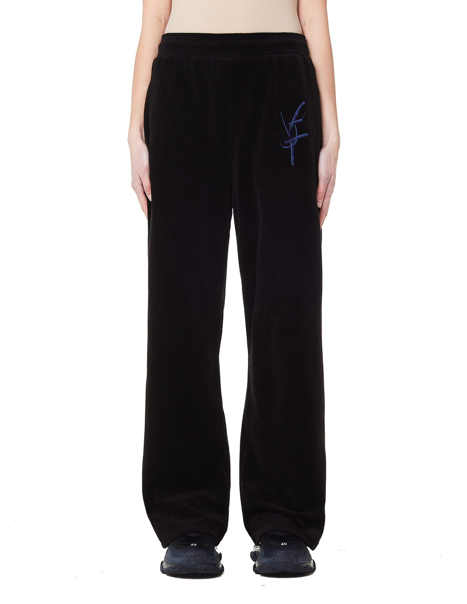 Vojettes Black & Blue Embroidered Velvet Trousers