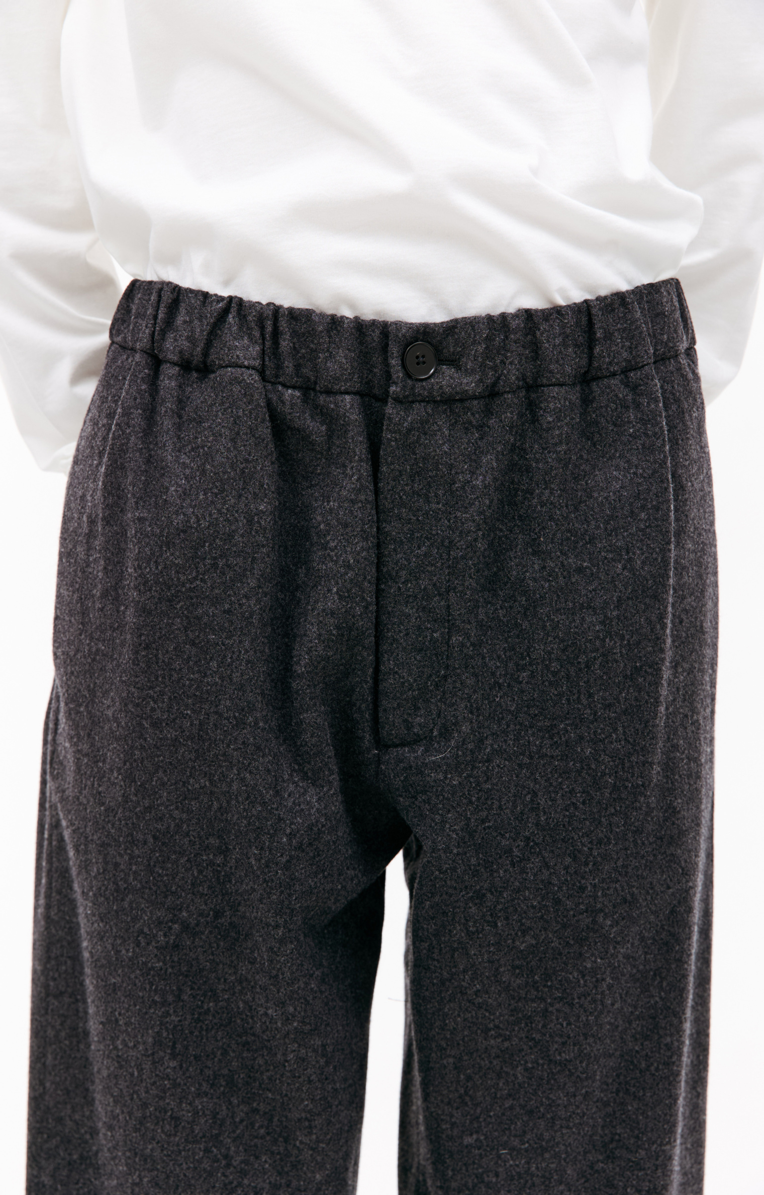 Buy Jil Sander men grey wool elasticized waistband trousers for