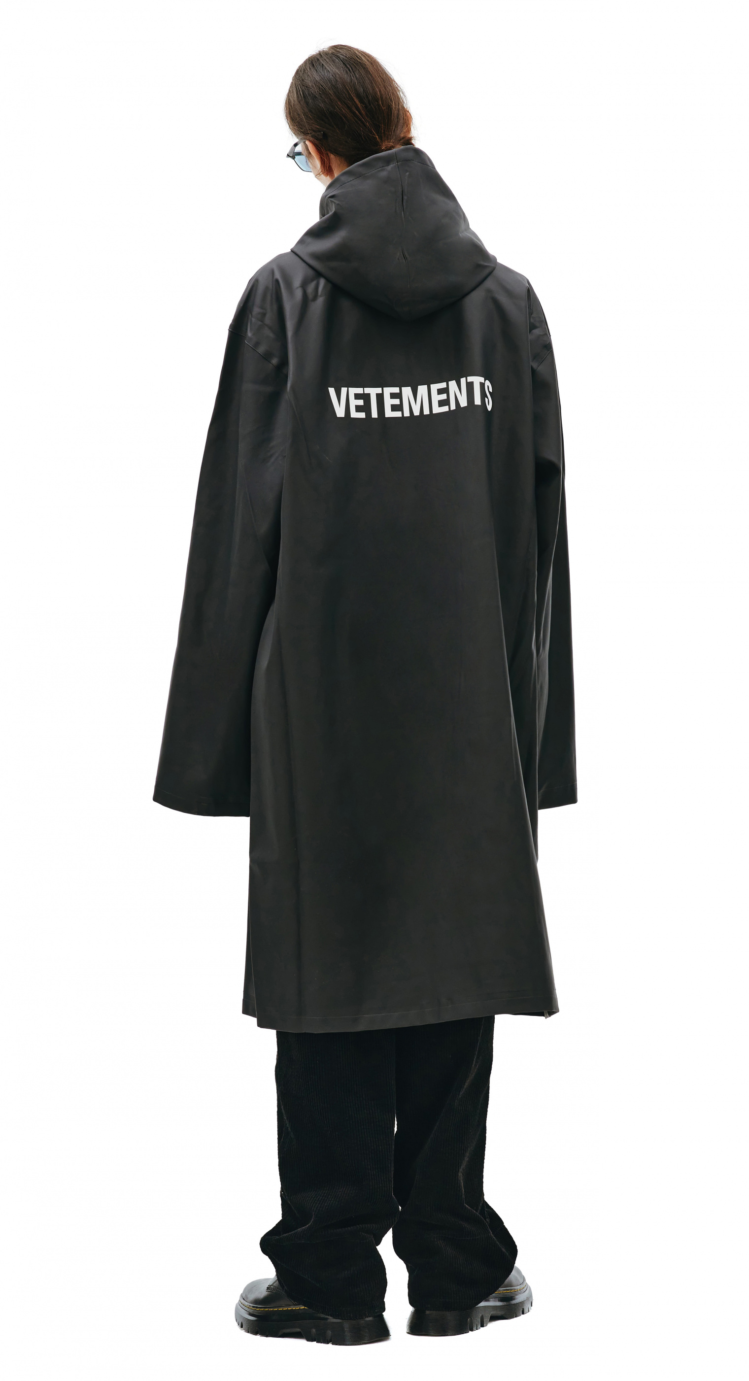 VETEMENTS Black rain coat with logo