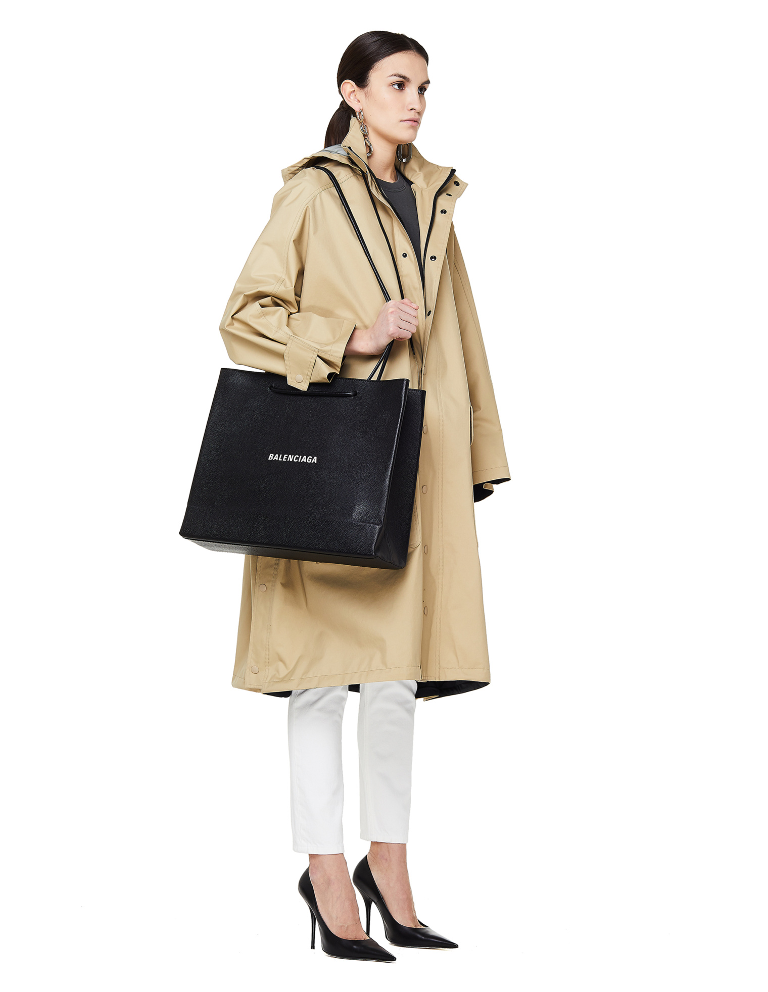 Balenciaga Beige Logo Printed Opera Raincoat