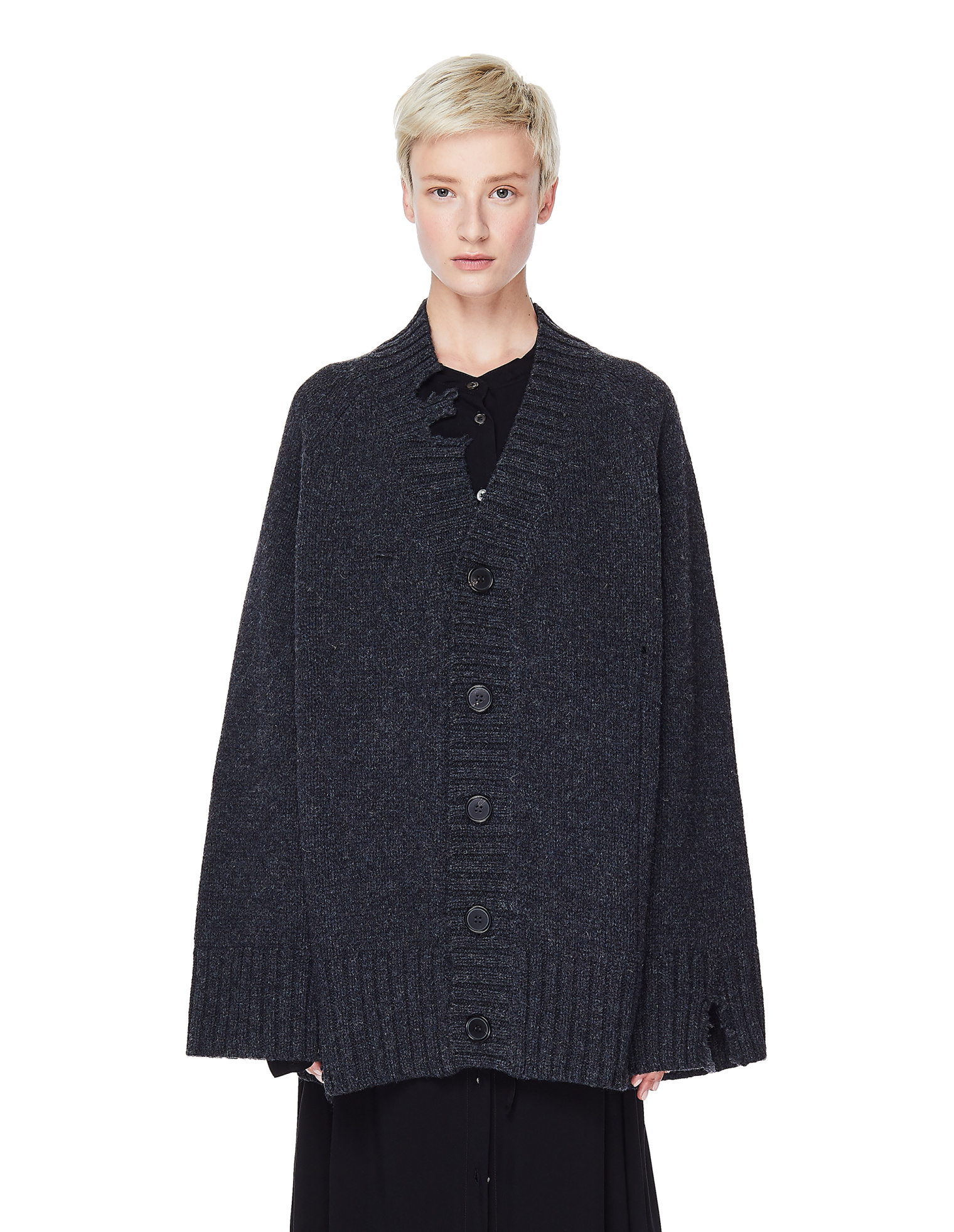 Maison Margiela Grey Wool Distressed Cardigan