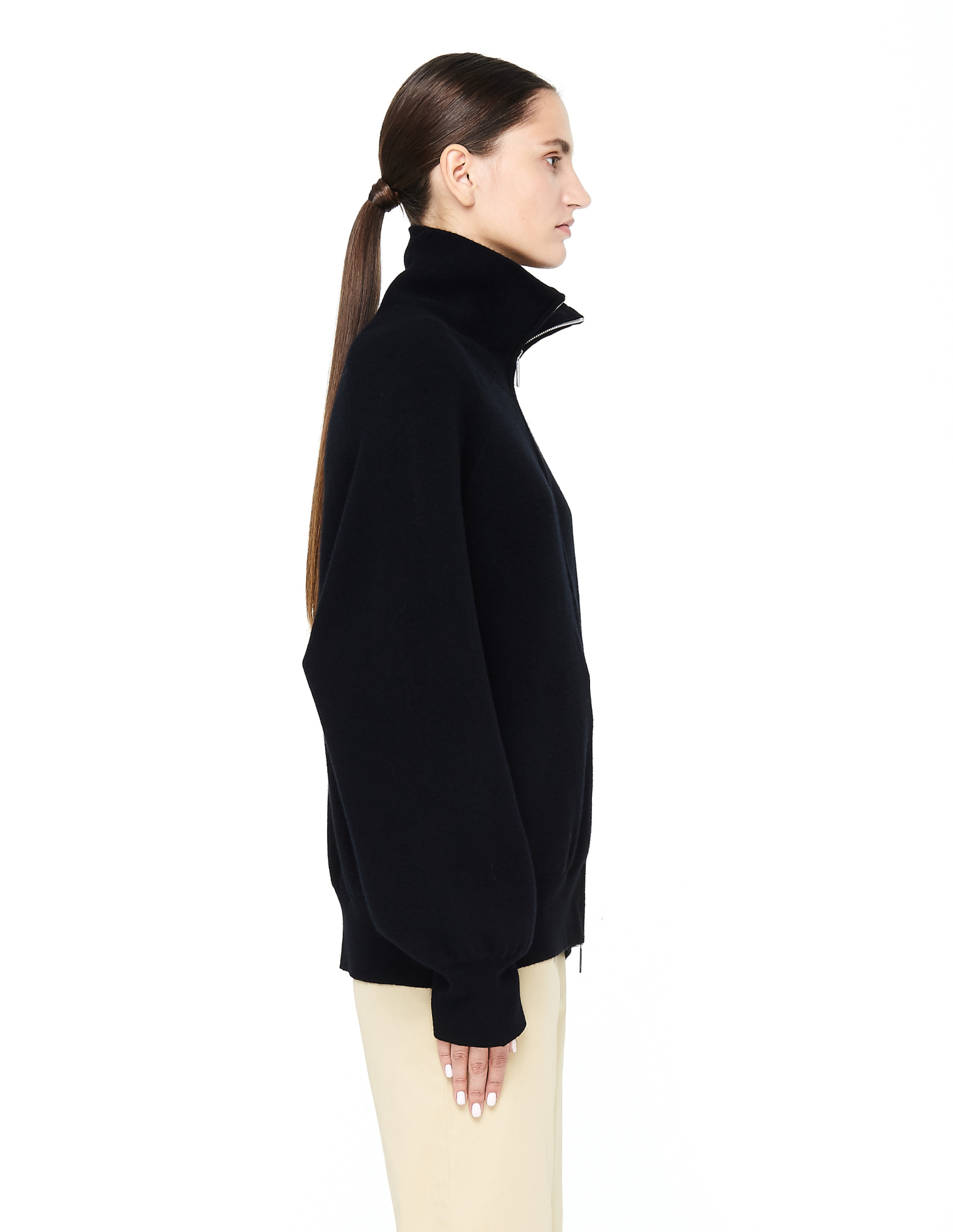 The Row Black Zip-up Wool Sweater