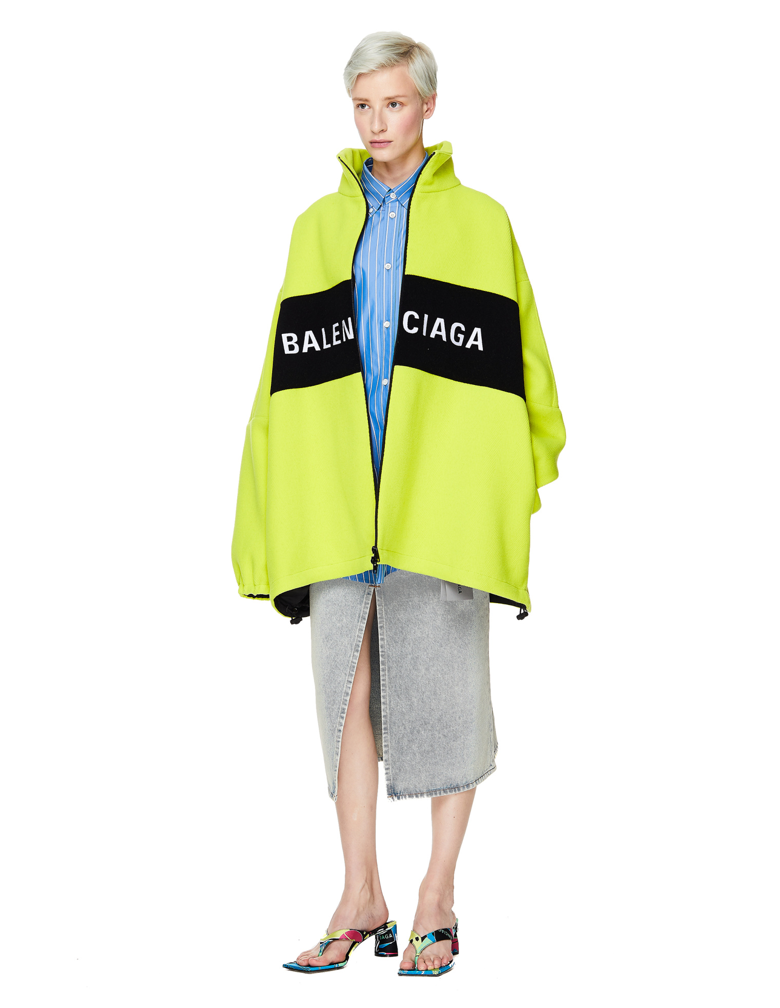 Buy Balenciaga women yellow neon green wool logo jacket for 820 online on SV77 571248 TGU08 7204