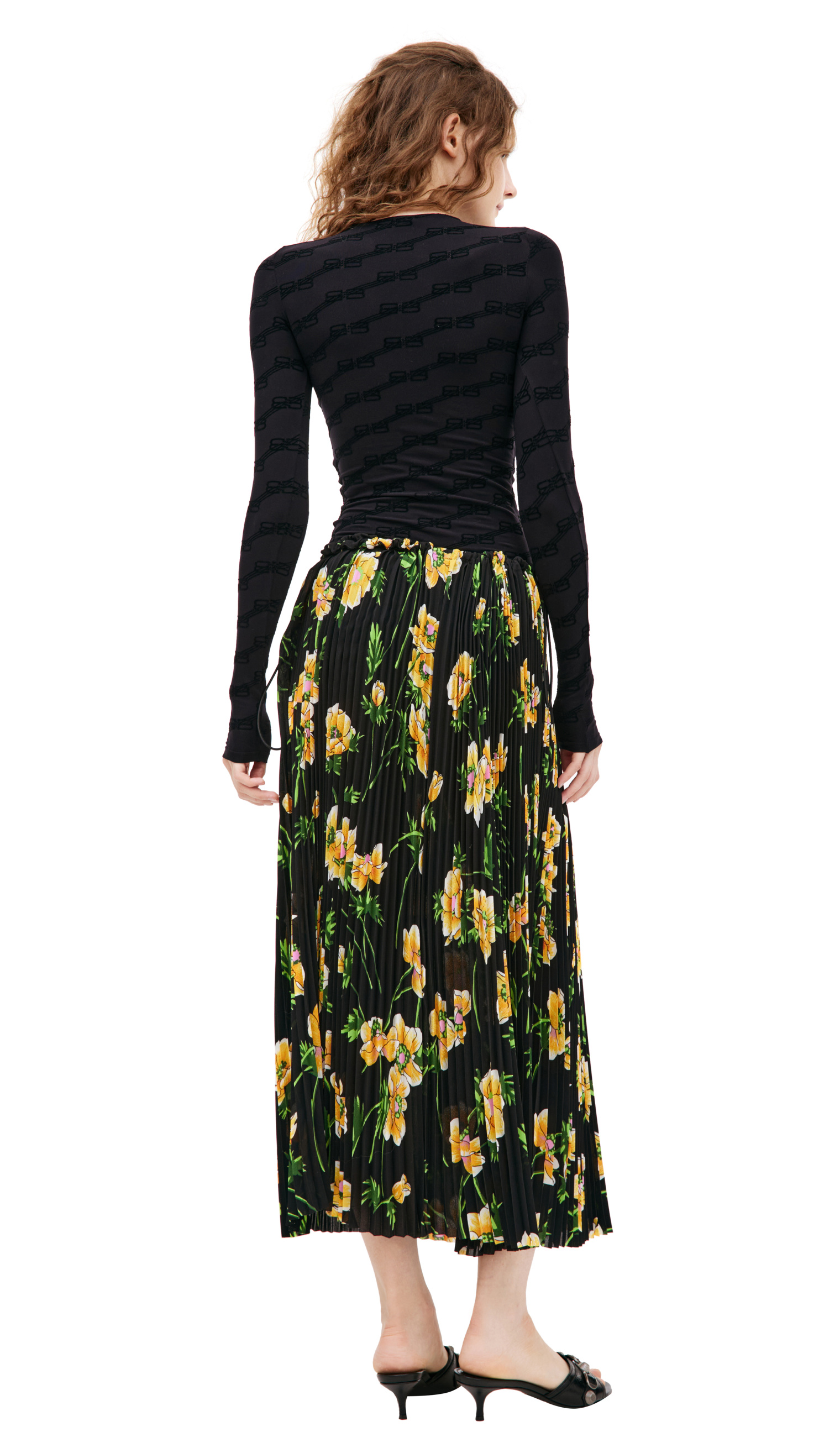 Balenciaga Pleated midi skirt with floral print