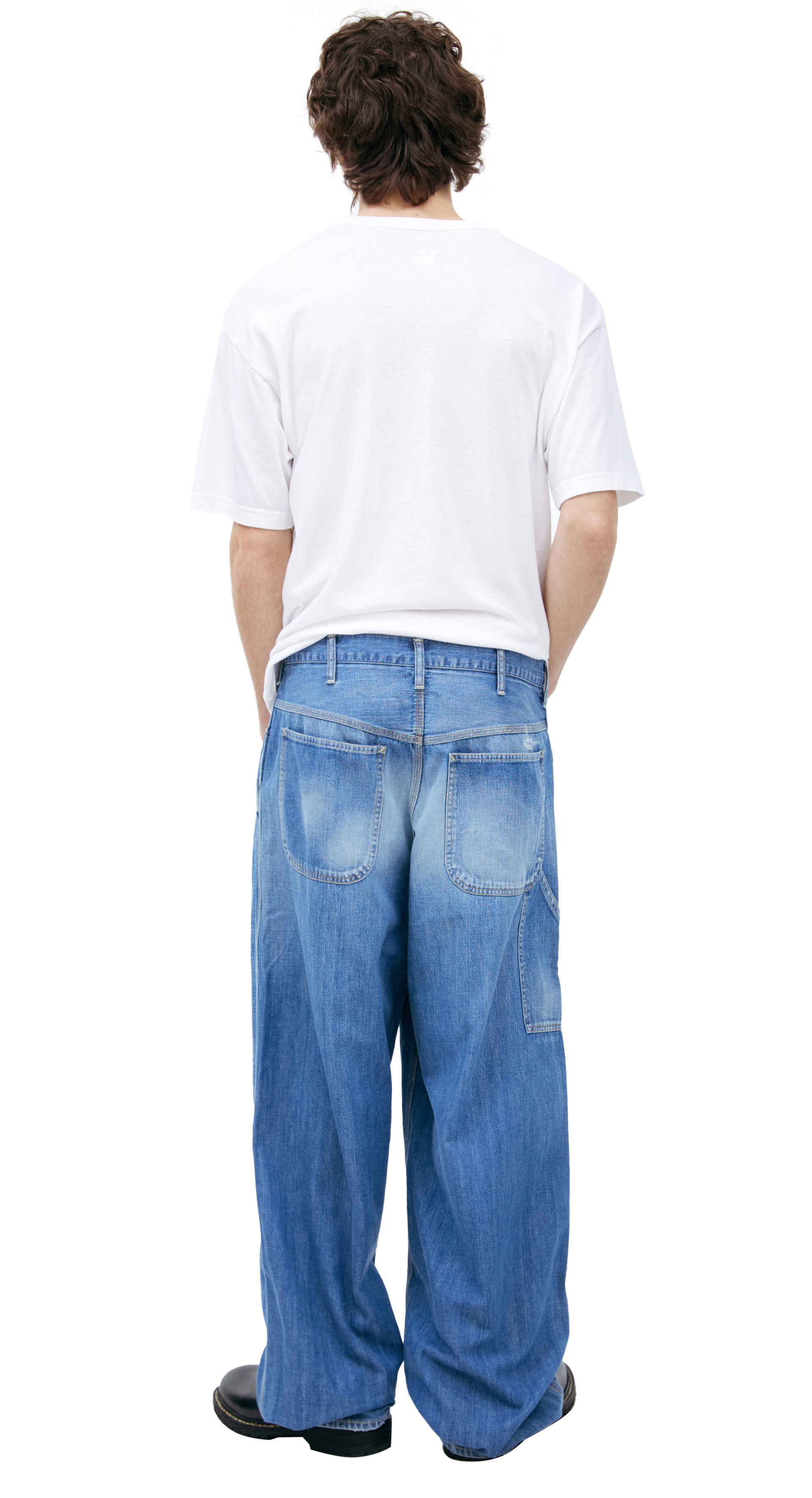 visvim Брюки-0125105005014 джинсы высокая посадка,выстир. колени. большие карманы,бананы,в краске,голубые