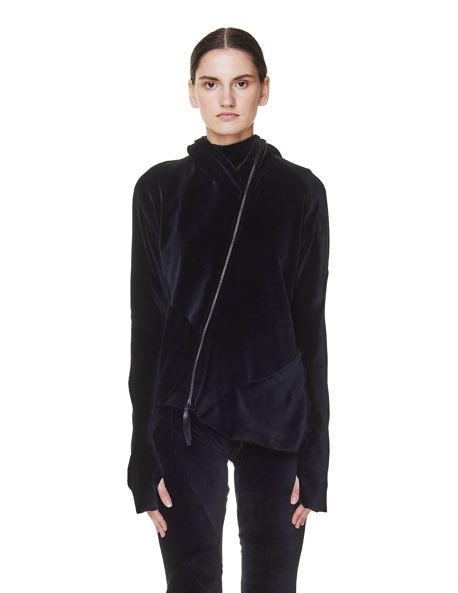 Leon Emanuel Blanck Black Velvet Zip-Up Hoodie