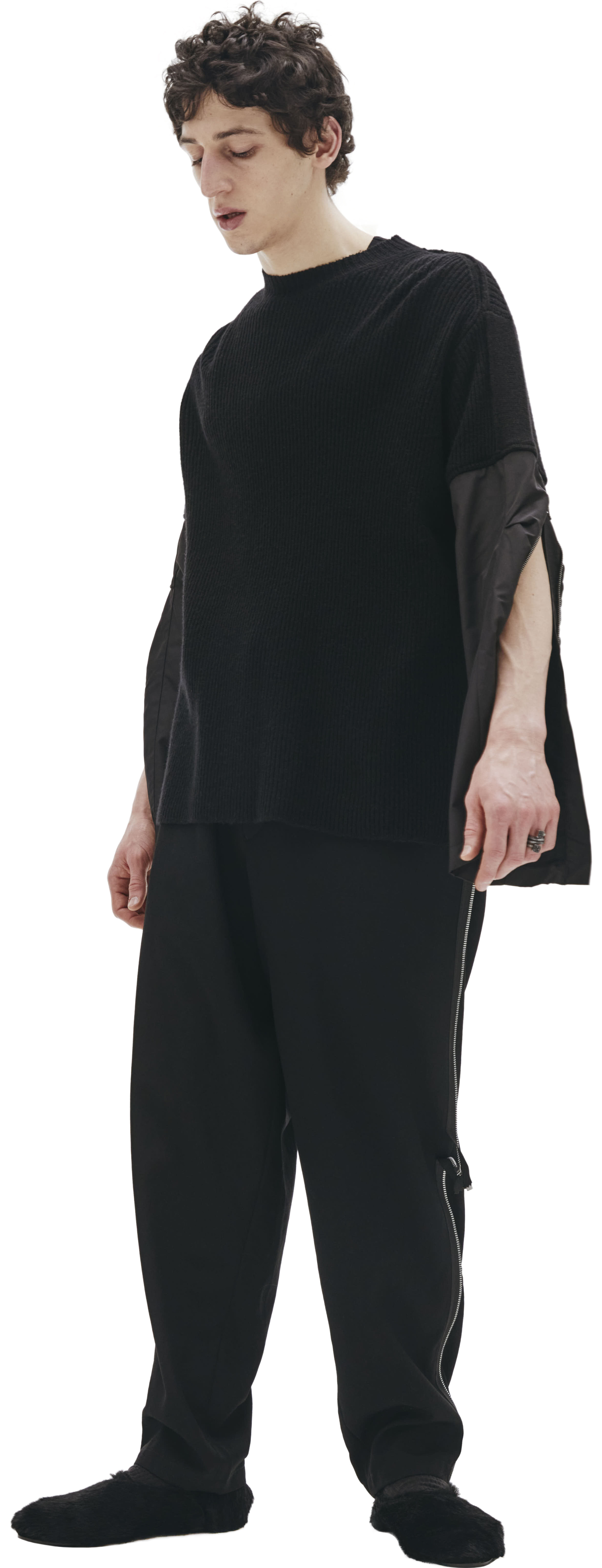 The Viridi-Anne Black Sweater With Nylon Sleeves
