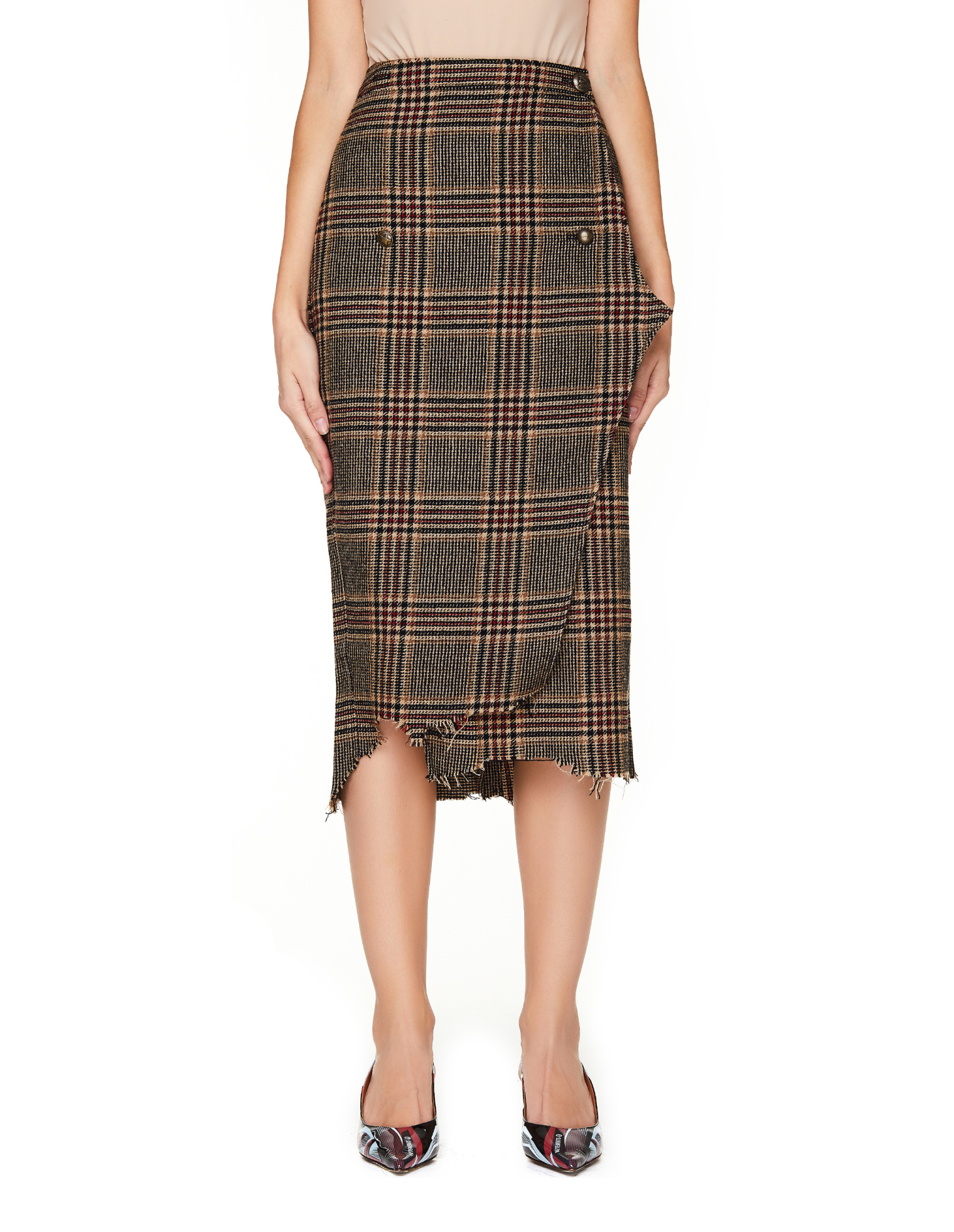VETEMENTS Distressed Checked Wool Wrap Skirt