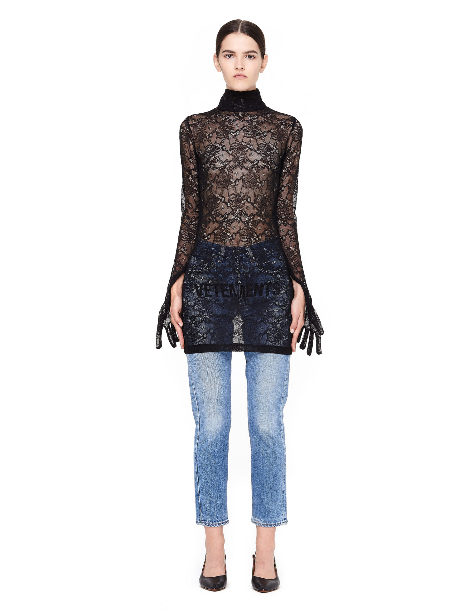 VETEMENTS Black Lace Styling Mini Dress