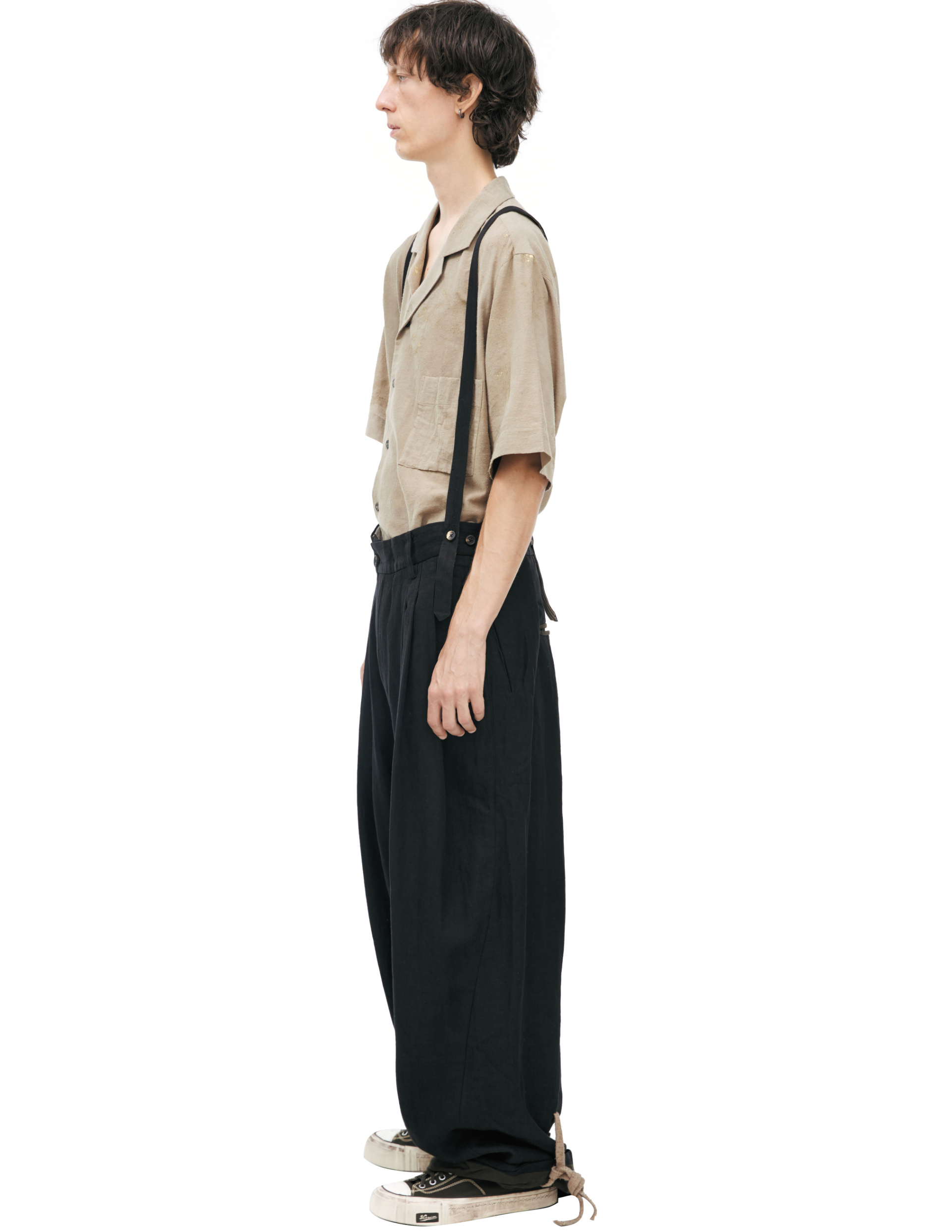 Ziggy Chen Брюки-0M2610550 широкие брюки с регулируемыми подтяжками на пуговицах, черные