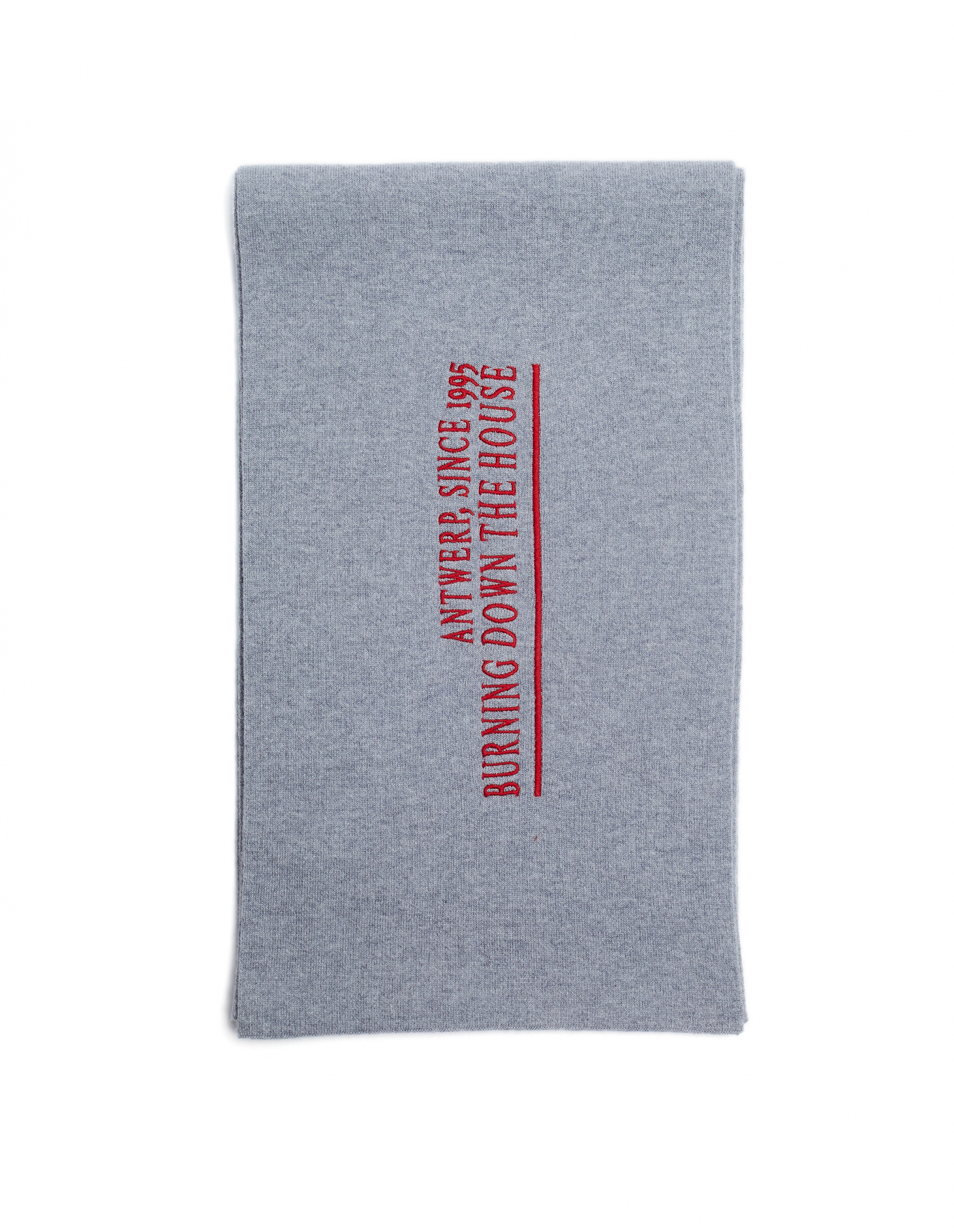 Raf Simons Embroidered Grey Wool & Cashmere Scarf