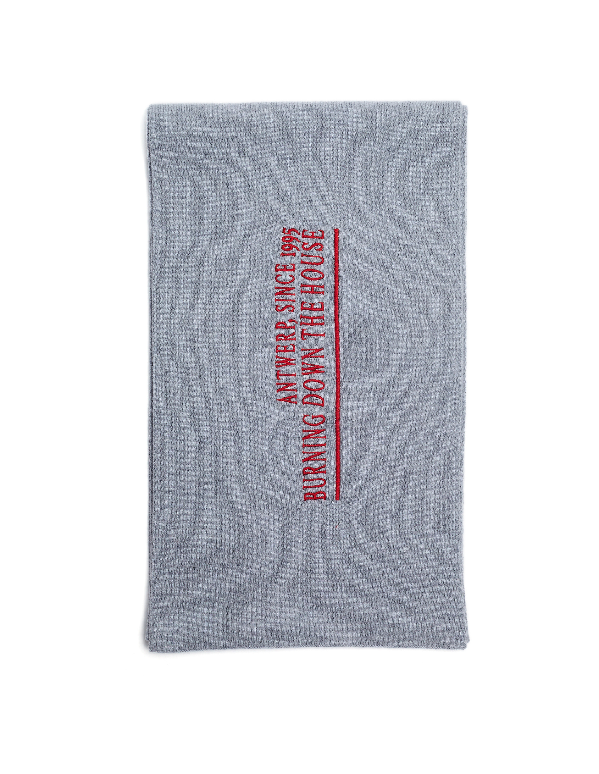 Raf Simons Embroidered Grey Wool & Cashmere Scarf