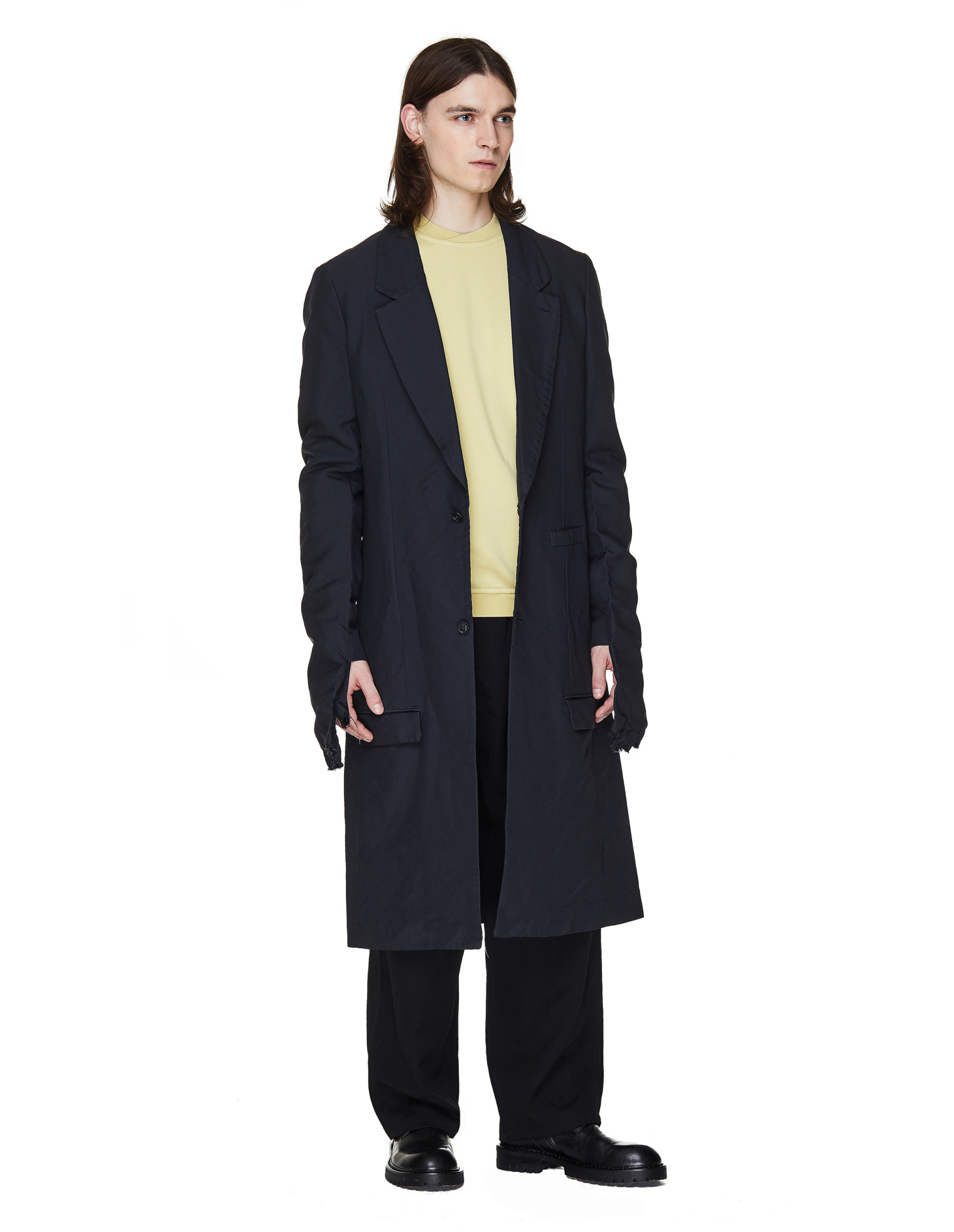 Comme des Garcons Homme plus Серый плащ с перчатками на рукавах