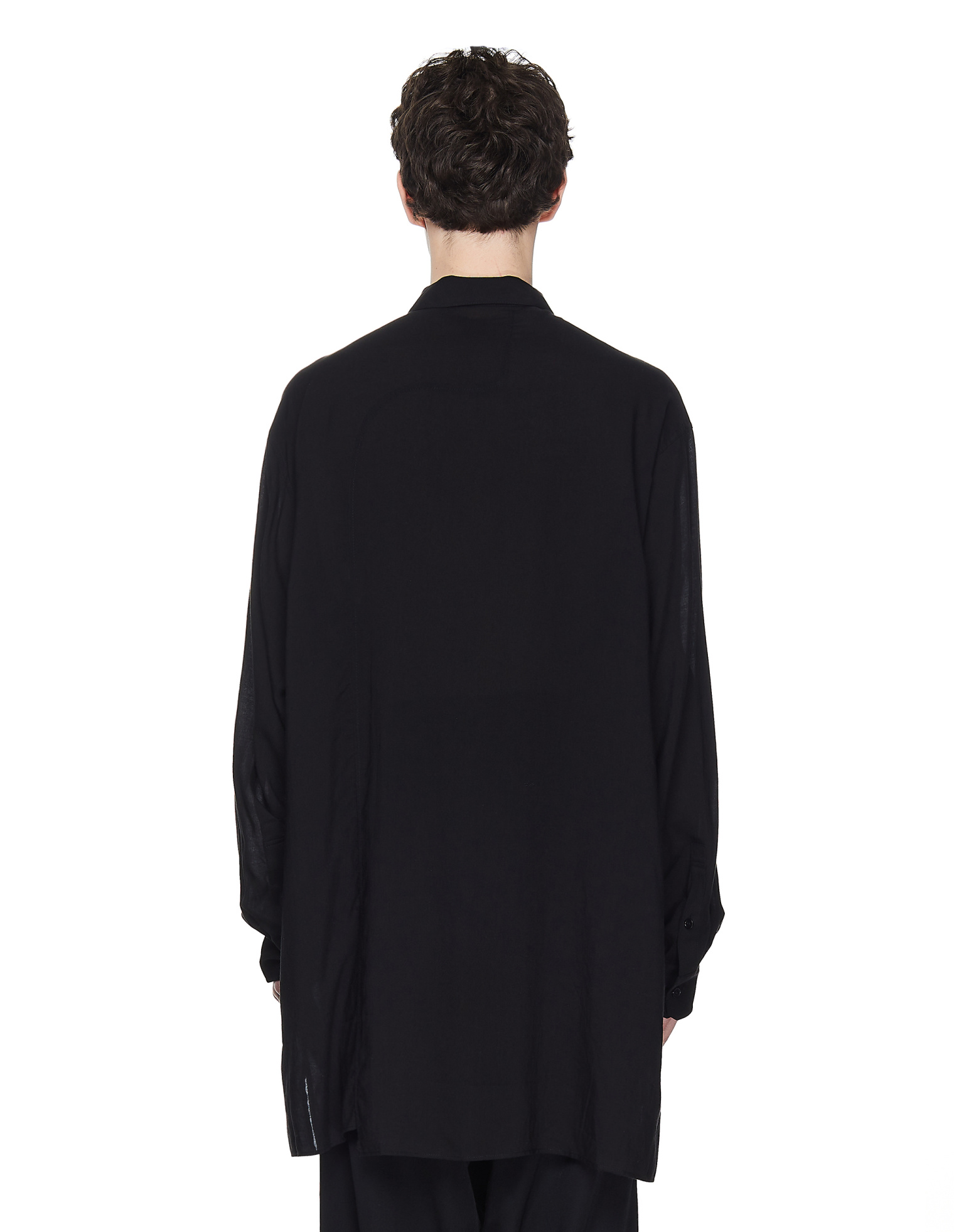 Yohji Yamamoto Удлиненная рубашка из тенсела с карманом