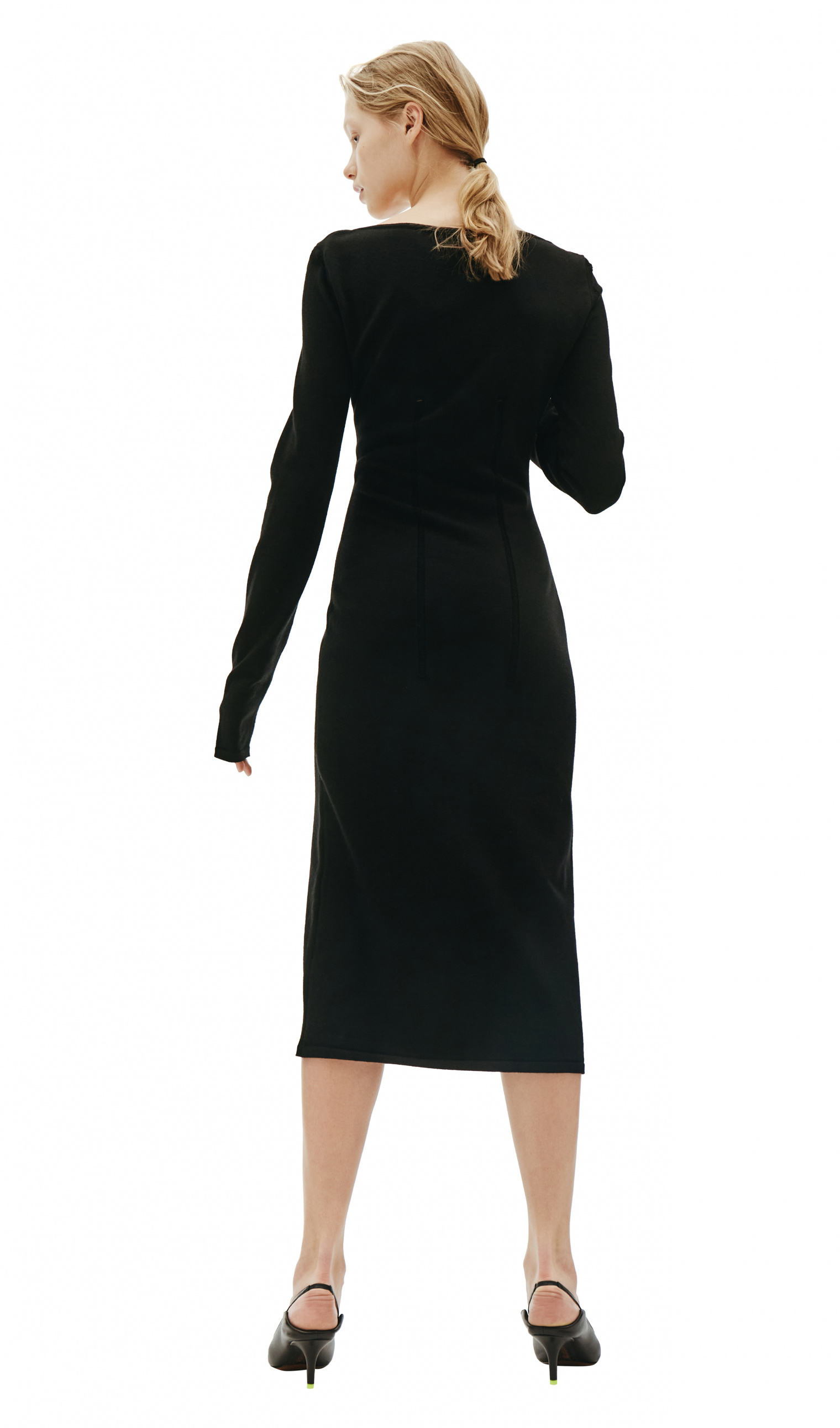 Ann Demeulemeester Black Wool Elongated Dress