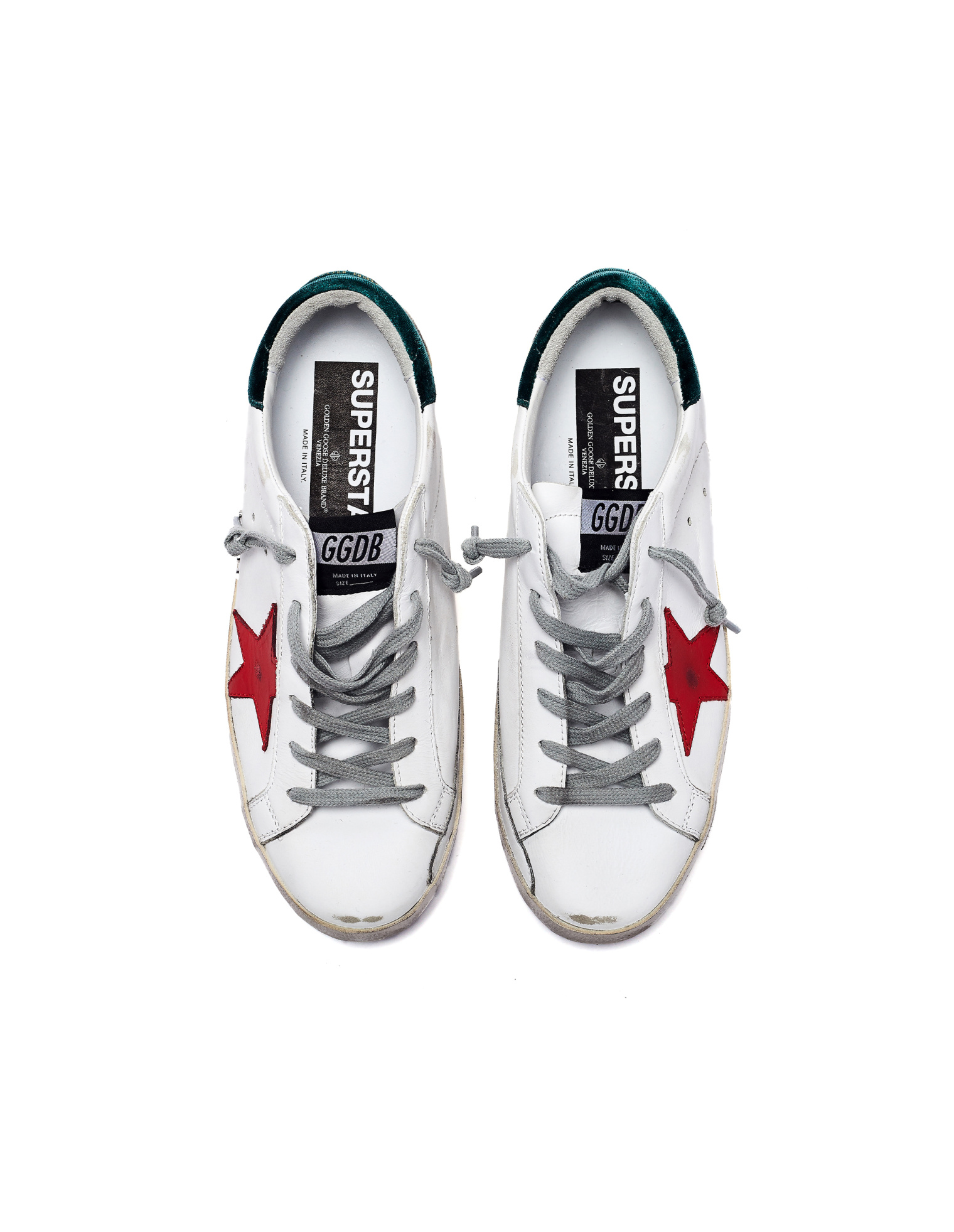 Golden Goose White Superstar Sneakers With Red Star