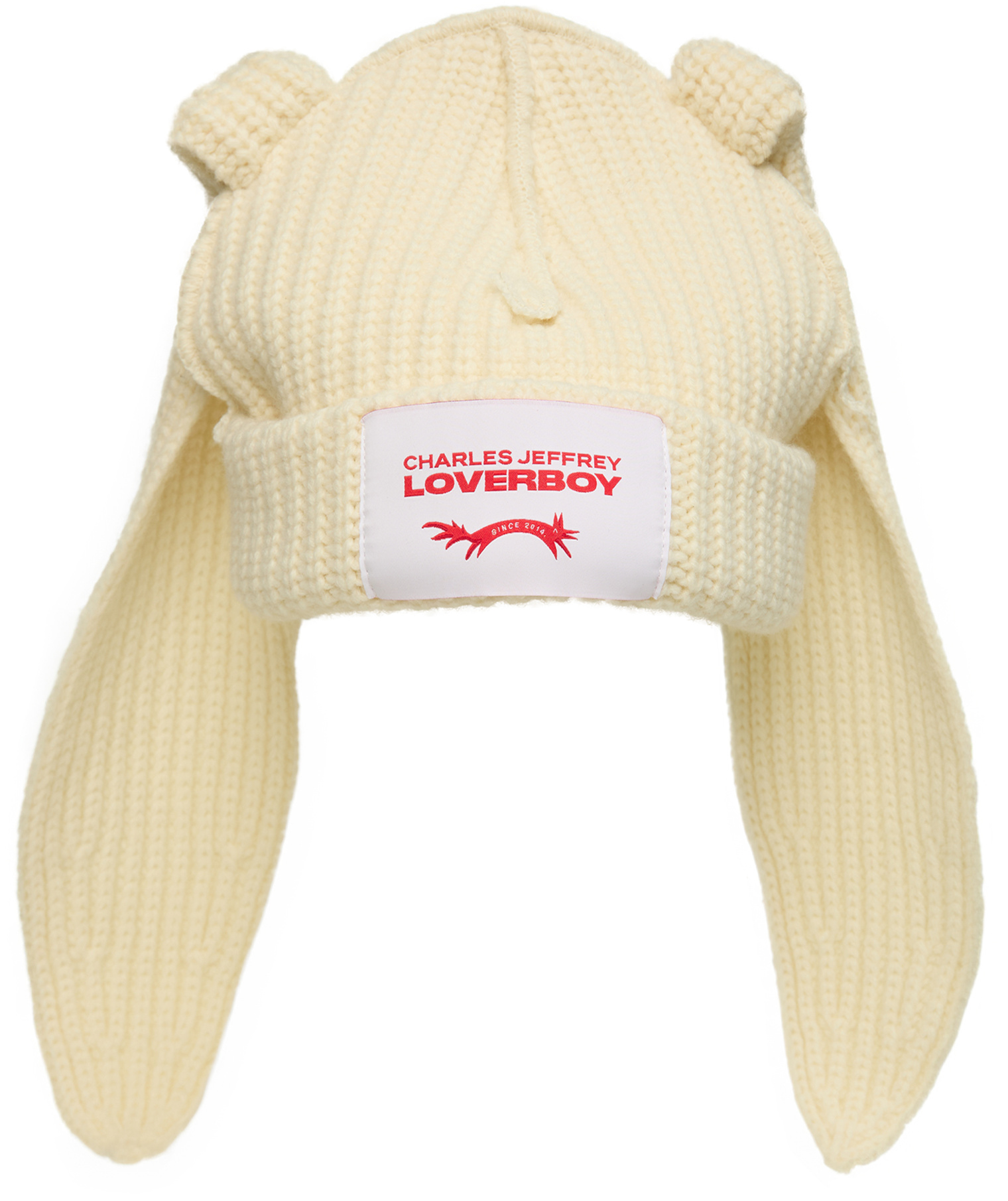 Buy CHARLES JEFFREY LOVERBOY men beige knitted beanie with a patch