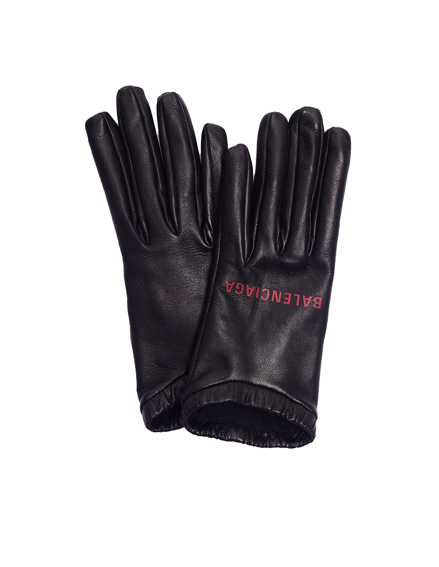 Balenciaga Black Leather Printed Gloves