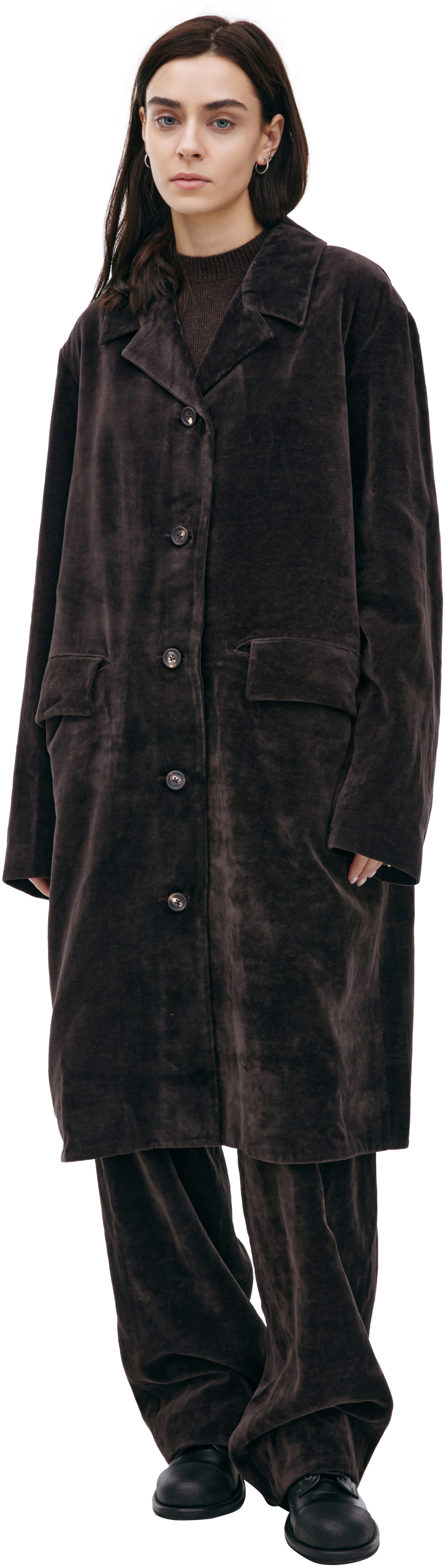 Buy Ziggy Chen women brown velour coat for €1,288 online on SV77